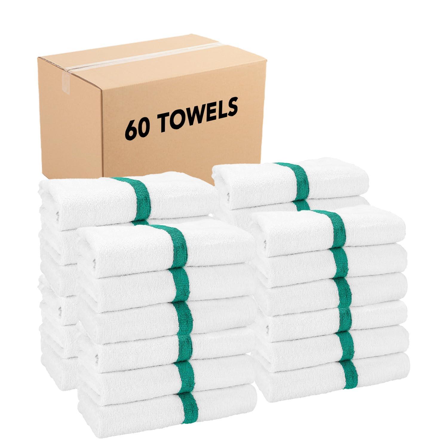 Arkwright LLC Arkwright White Bath Gym Towel - Case of 60 - Bulk 100% Cotton Soft Quick Dry Sweat Absorbent Hotel Quality Towels for Workout, Bathroom, Spa, Pool, 22 x 44 in, Green