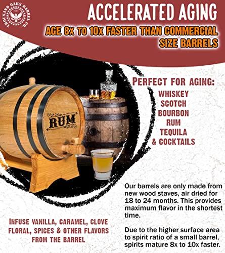 ReCoop ® Barrels 10 Liter American Oak Whiskey Aging Barrel (2.5 gallon) with Stand, Bung, and Spigot | Age Cocktails, Bourbon, Tequila, Beer, Wine and More! | Laser Engraved RUM Barrel B523 Design