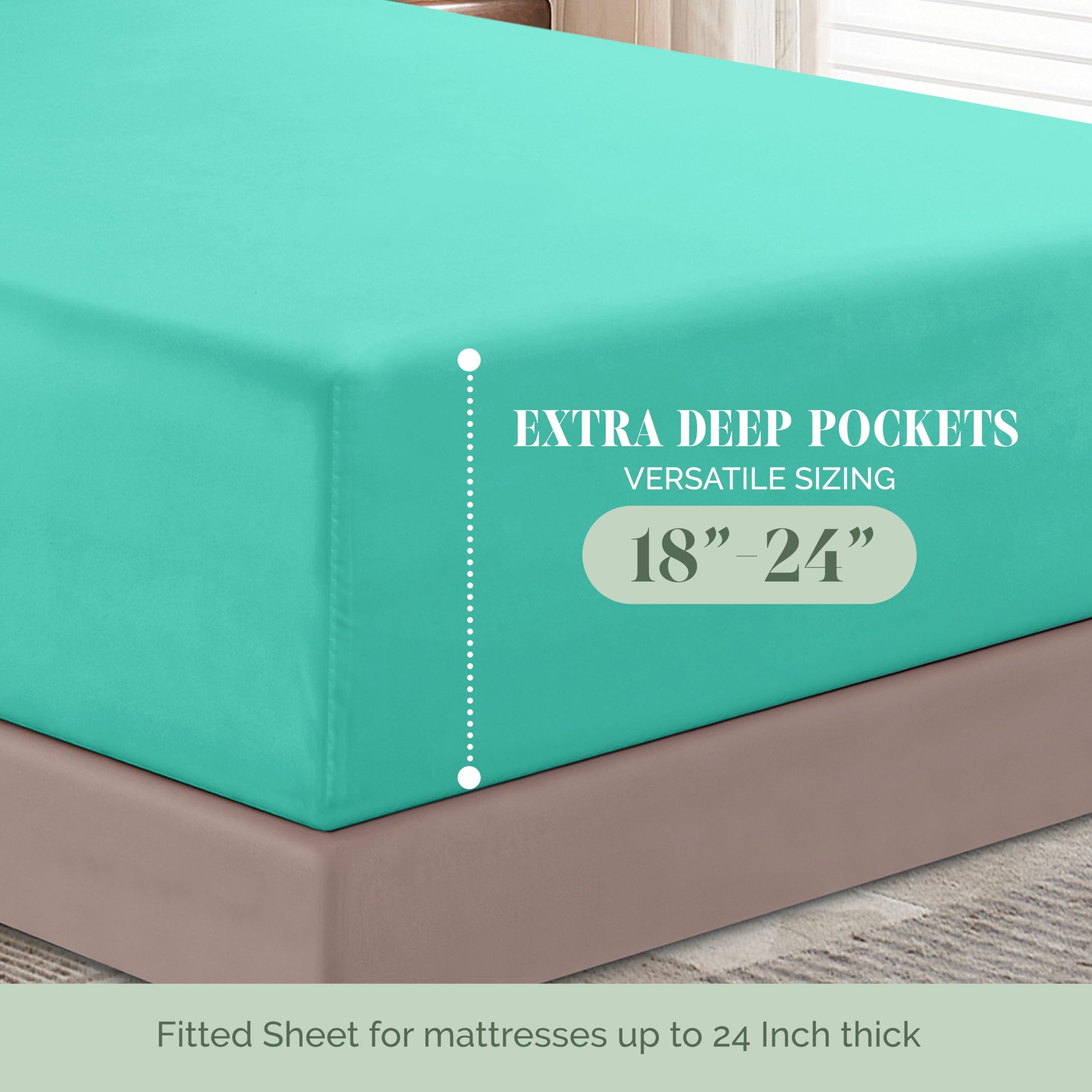 Elegant Comfort Elegant Comfort 1500 Premium Quality 6-Piece Bed Sheet Set - 18-24 Inch Extra Deep Pocket, Smart Storage Pockets, Wrinkle Free Ultra Soft 6PC Extra Deep Pocket Sheets, Full, Paradise Teal