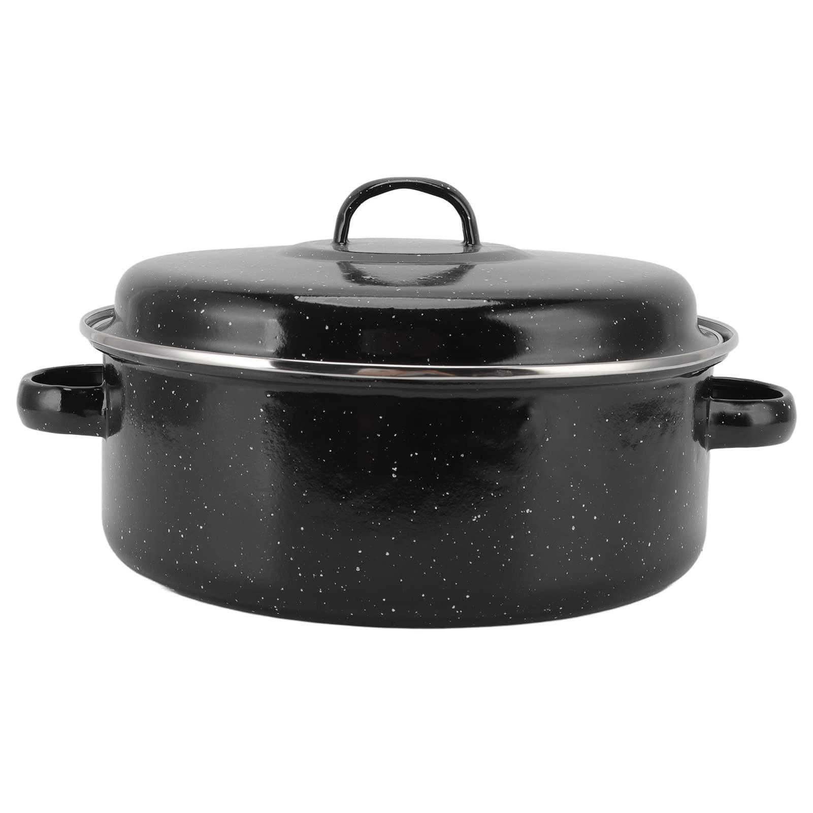 lvifloae Roasting Pan with Lid Round Roaster Speckled Black Enamel on Steel Circular Spot Finish Non Stick Pot 28cm For Household Kitchen 2.5 lb. CapacityThe bottom has exhaust holes