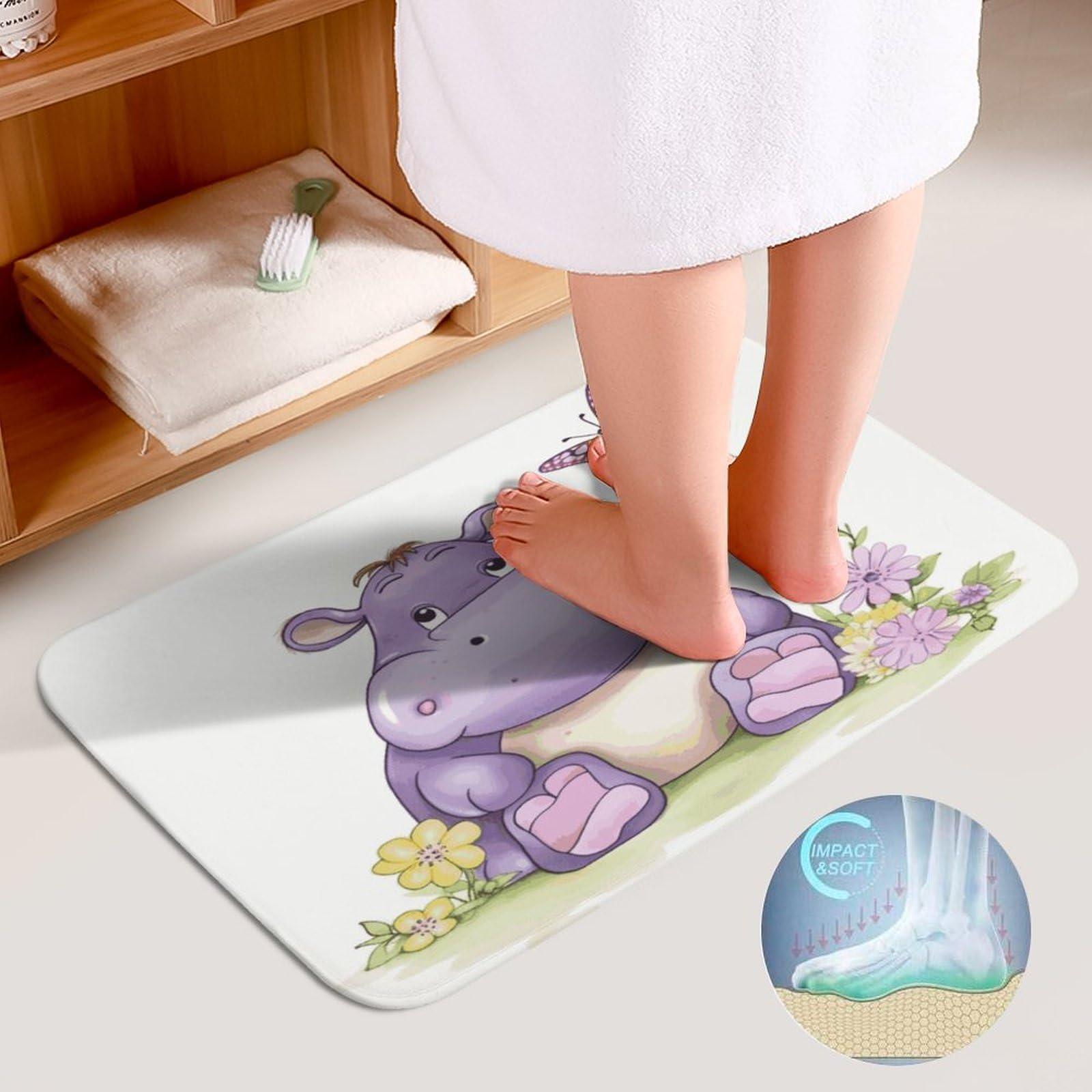 SLKFJEWT Bathroom Rug Butterfly and Hippo 3 Pieces Bathroom Rugs Bath Set Non-Slip Ultra Soft Carpet Mats Absorbent with U-Shaped Toilet for Toilet Bath Mat Set