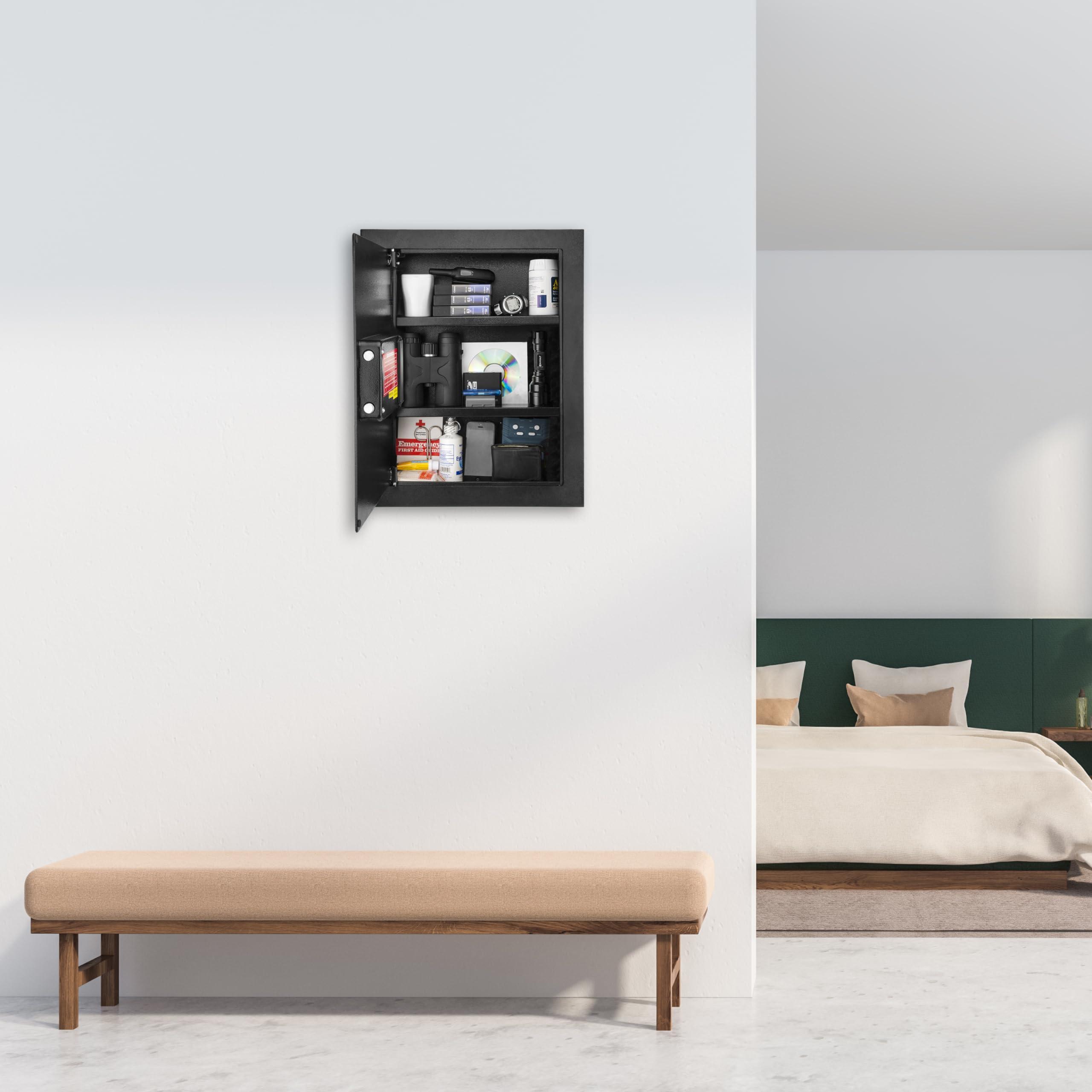 BARSKA Barska Biometric Fingerprint Digital Security Hidden In Wall Safe 0.52 Cubic Ft with Removable Shelves for Home & Office