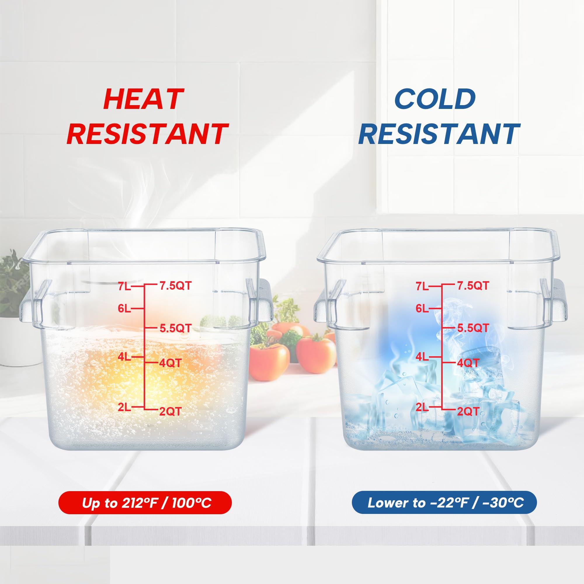 STEELUS STEELUS 4 Pack Food Storage Containers, 8 Quart with Lids, Square Commercial Containers with Scale, Clear NSF Food Organizing, Polycarbonate