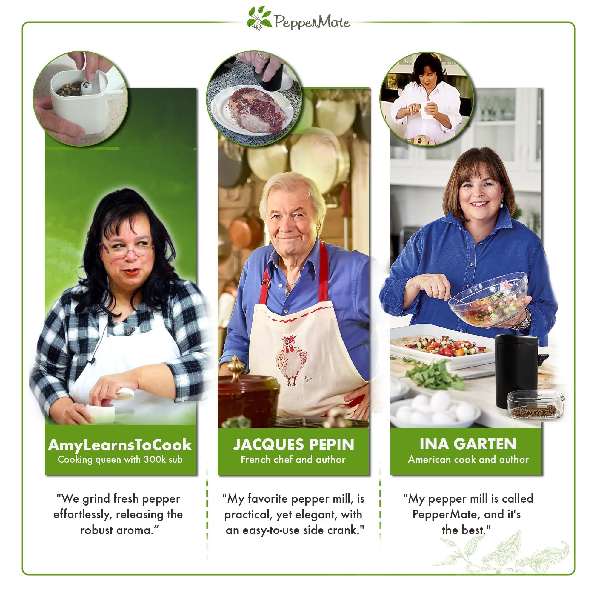 PepperMate PepperMate Traditional Black Pepper Grinder Mill - Manual, High-Efficiency Salt and Pepper Grinder Set - Durable, Adjustable Coarseness Pepper Mill Grinder - Easy to Use