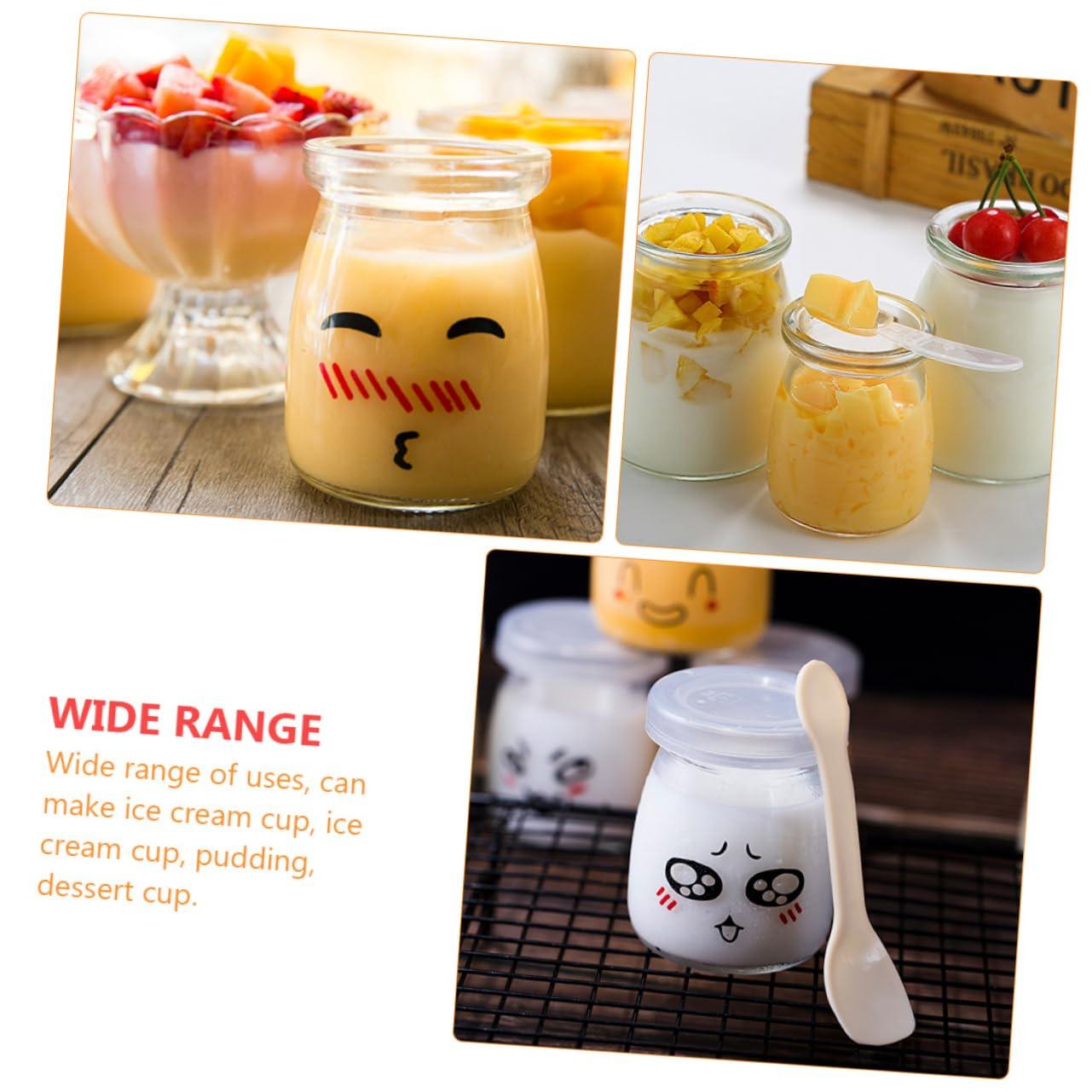 PRETYZOOM PRETYZOOM 10pcs 200mL Wide Mouth Glass Pudding Jars with Lids Storage Containers for Pudding Yogurt and Juice Glass Jelly Cups Set