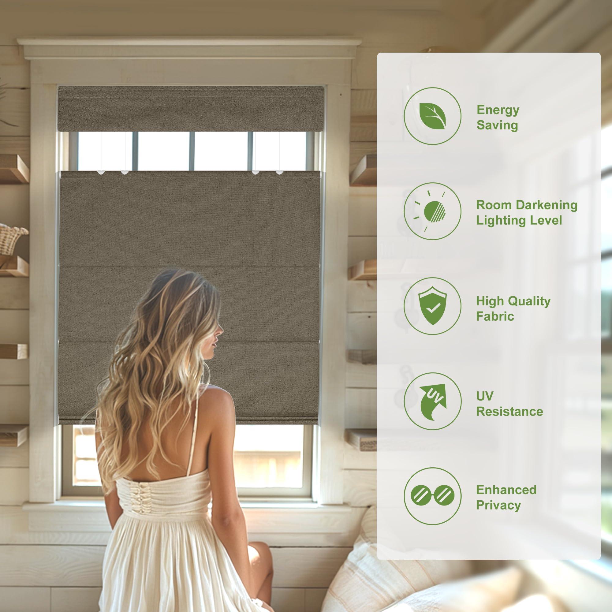 MoDanCeQ MoDanCeQ Top Down Bottom Up Roman Shades for Windows, Blackout Cordless Roman Blinds, Easy to Install Thermal Insulated Window Blind for Kitchen, Sandy Brown, 21.5" W x 64" H