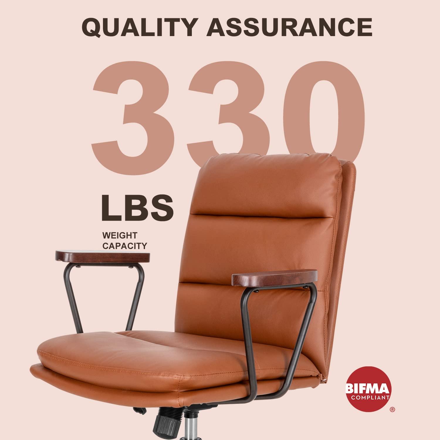 Okeysen Okeysen Office Desk Chair No Wheels, Swivel Chair with Retro Wooden Armrests, Criss Cross Legged Armless Computer Chair for Home Office, Mid Century Modern Adjustable Task Chair with Thick Cushion