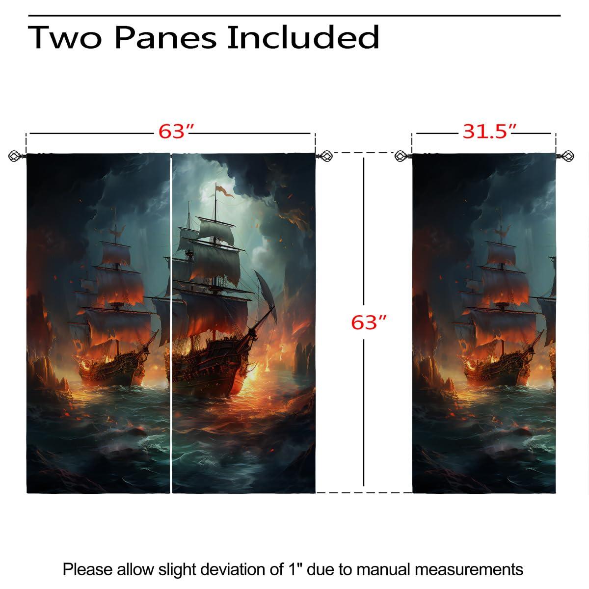 ONINUO ONINUO Nautical Pirate Ship Blackout Curtains for Girls Boy Home Decor, Ocean Sailing Adventure Grommet Thermal Insulated Drapes Darkening Window Curtain for Bedroom Living Room, 63 x 63 Inch
