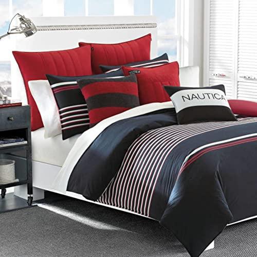 Nautica Nautica Duvet Cover Set Cotton Reversible Bedding with Matching Shams, Medium Weight for All Seasons, Queen, Mineola Red/White/Navy