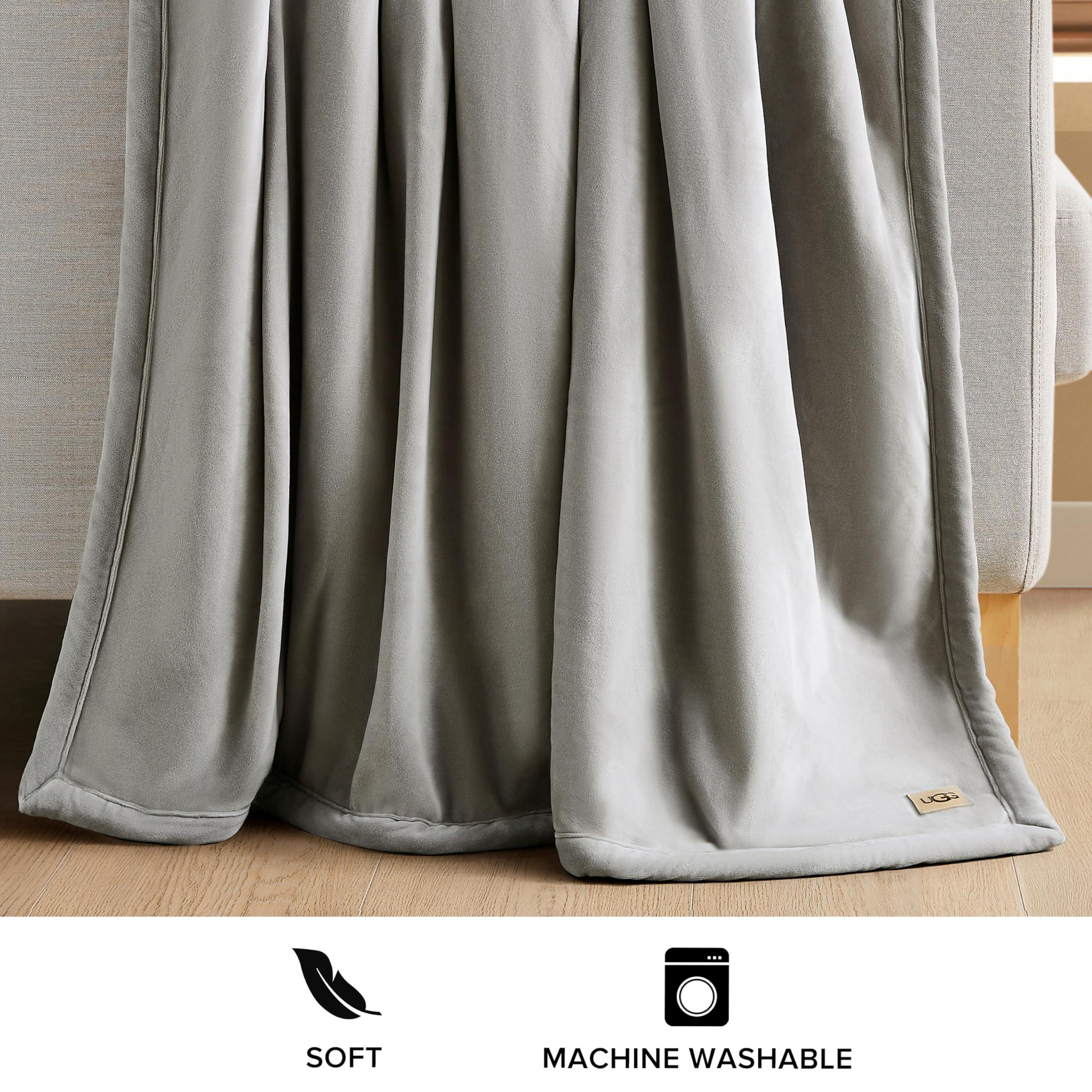 UGG UGG Bliss Throw Blanket Plush Soft Fleece Fluffy Blankets for Bed or Couch Oversized Warm Reversible Machine Washable Medium Weight Home Decor Giftable Throw, 50-inch x 70-inch, Seal Grey