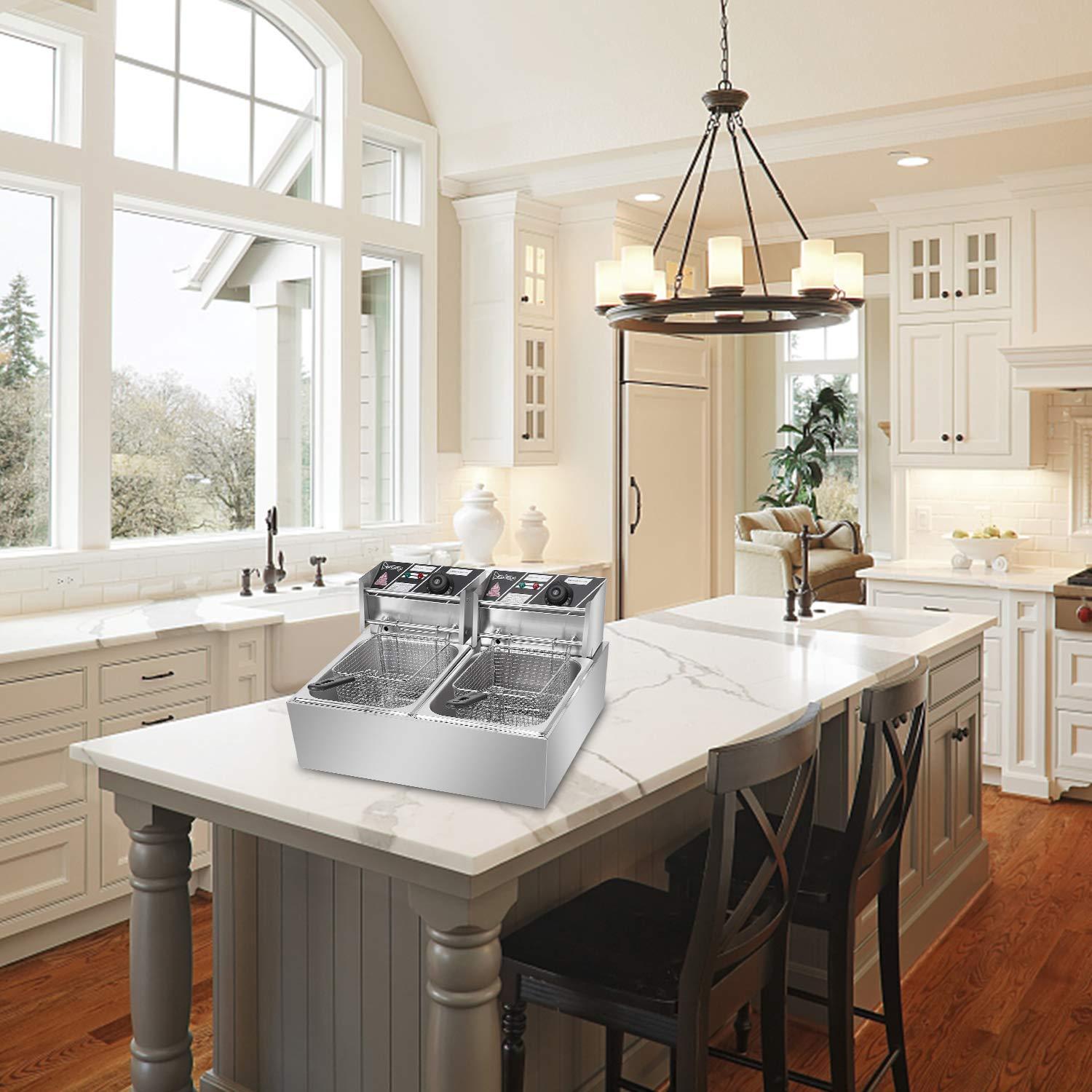 AYNEFY Electric Fryer, 5000W MAX 110V 12.7QT/12L Stainless Steel Electric Deep Fryer with Double Basket Large Countertop Oil Fryer French Fry Ideal for Restaurant Home Kitchen