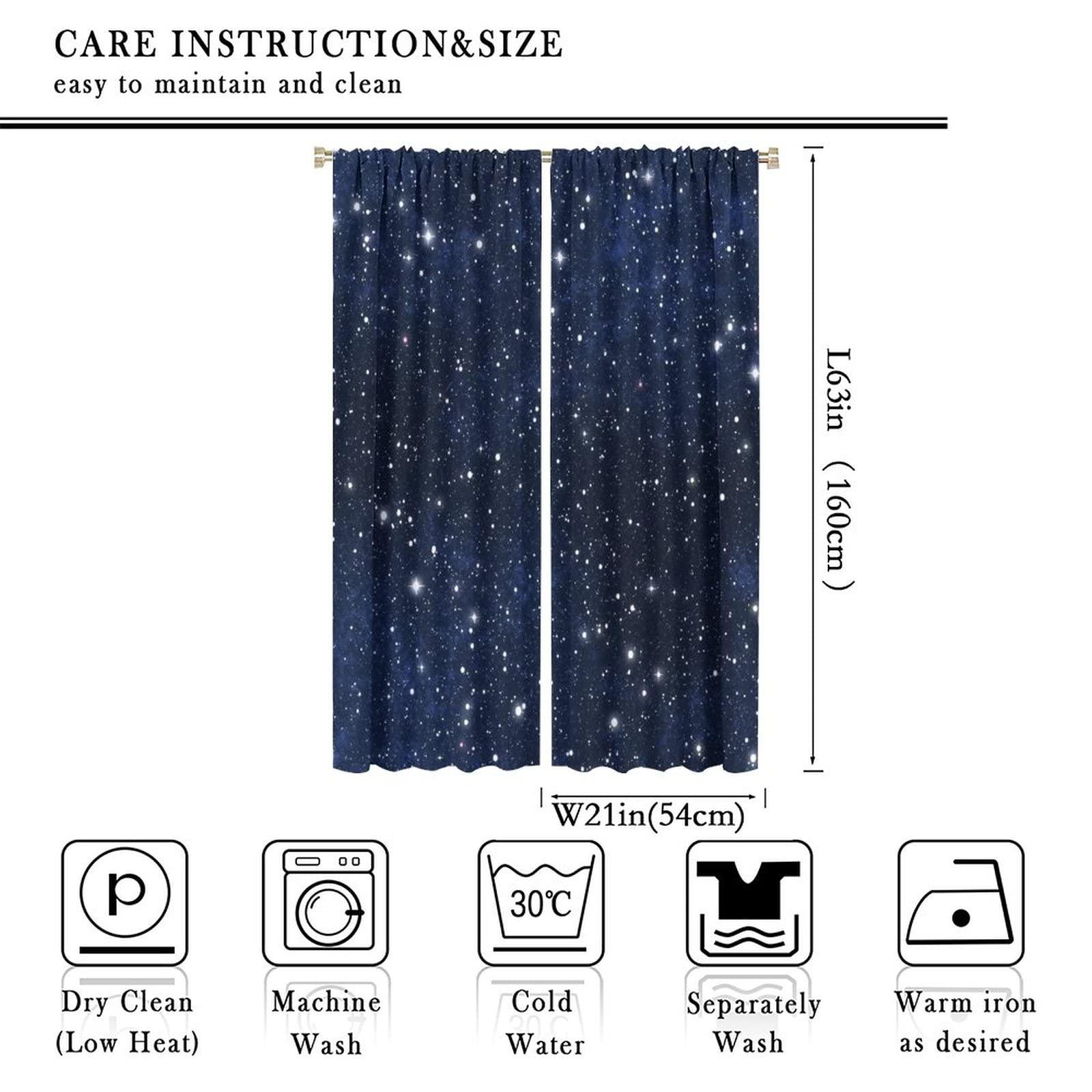BAEKJIN Night Sky Space Curtains Dark Blue Universe Galaxy Nebula Stars Printed Art Rod Pocket Blackout Window Drapes 2 Panels Set for Bedroom Living Room Decor 42x63in