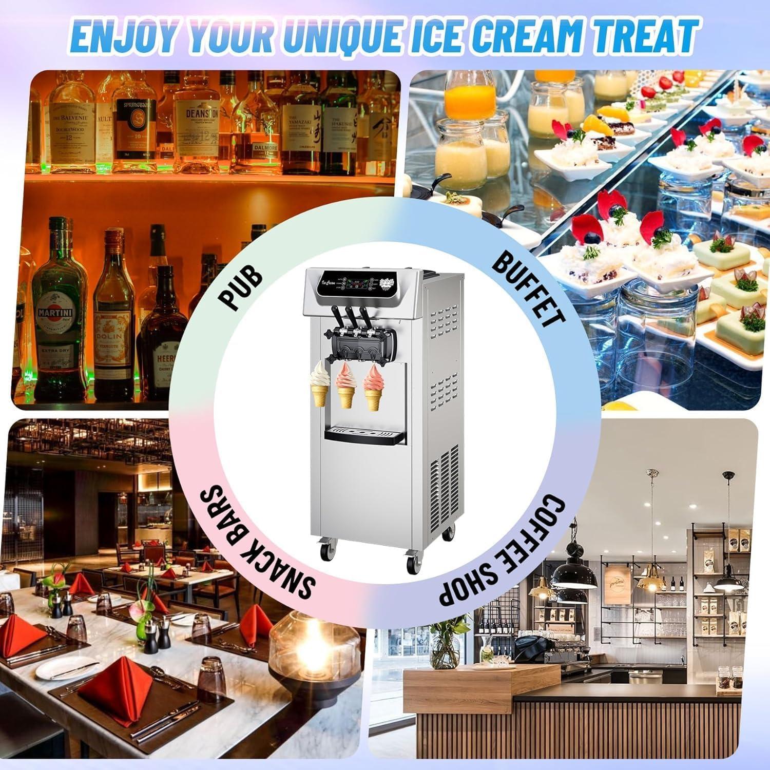 Entcook Entcook Commercial Ice Cream Maker, 3 Flavors, 20-28L/H Yield, LCD Panel, Auto Clean, 2200W Countertop Soft Serve Machine w/ 2x7L Hopper, Frozen Yogurt Maker for Restaurant Snack Bar US plug