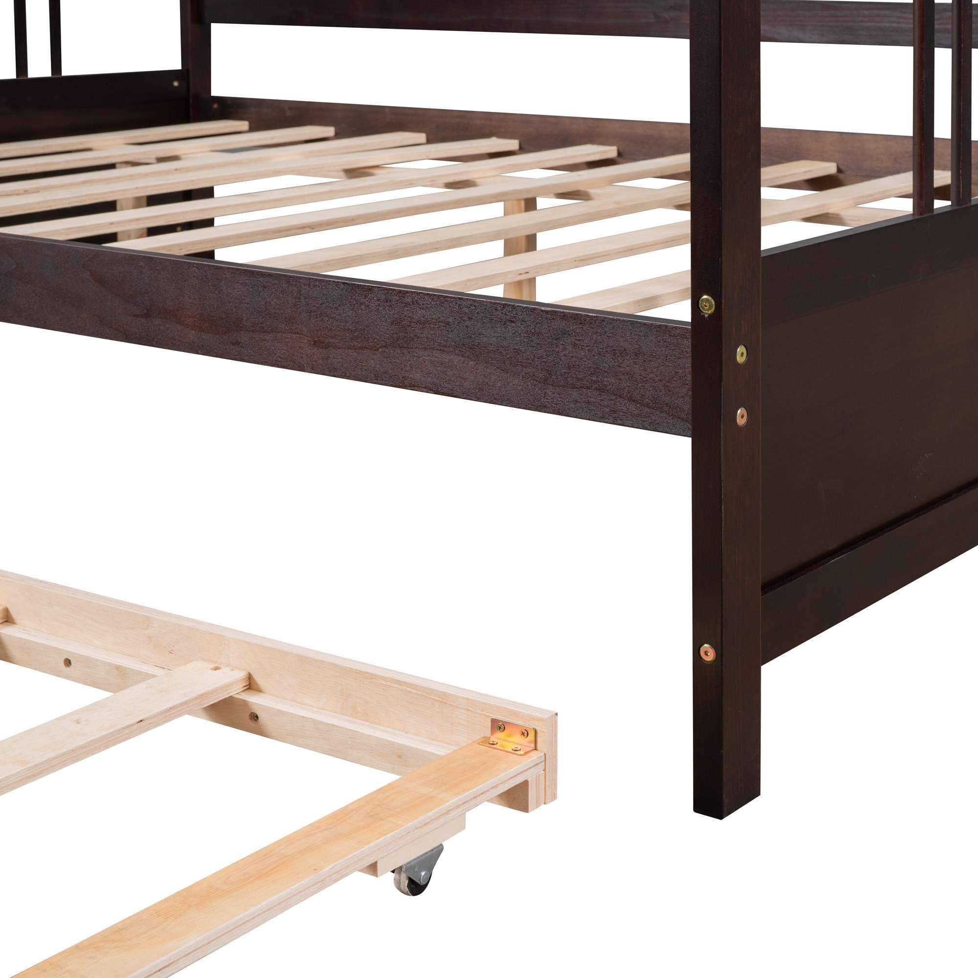 bedframe Full Size Daybed with Twin Size Trundle - Espresso Finish, Solid Wood Bed Frame, Space-Saving Design for Comfortable and Versatile Sleeping Options