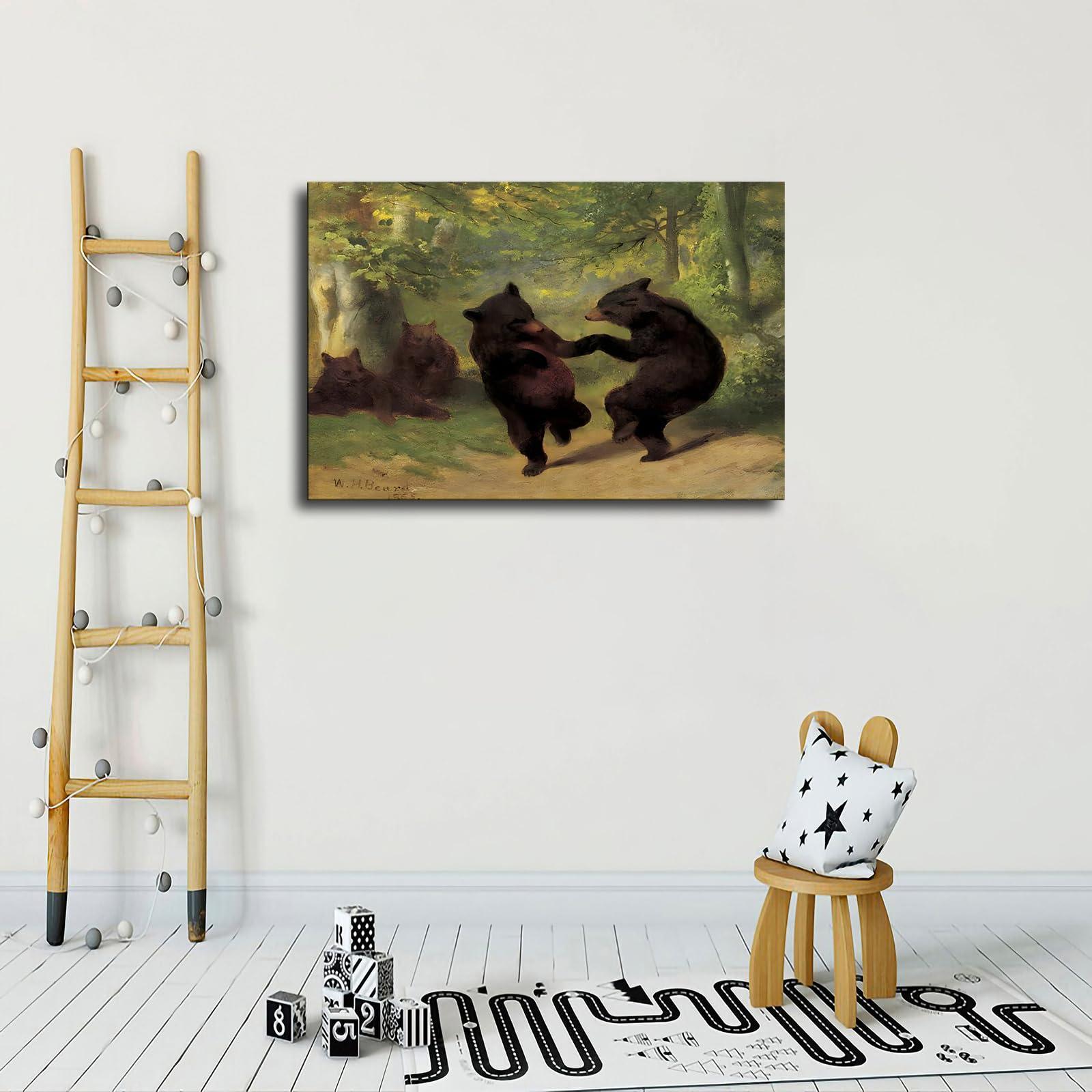 BAoce Dancing Bear Posters and Wall Art Picture Decor Canvas Prints Framed and Unframed (Framed,1624inch)