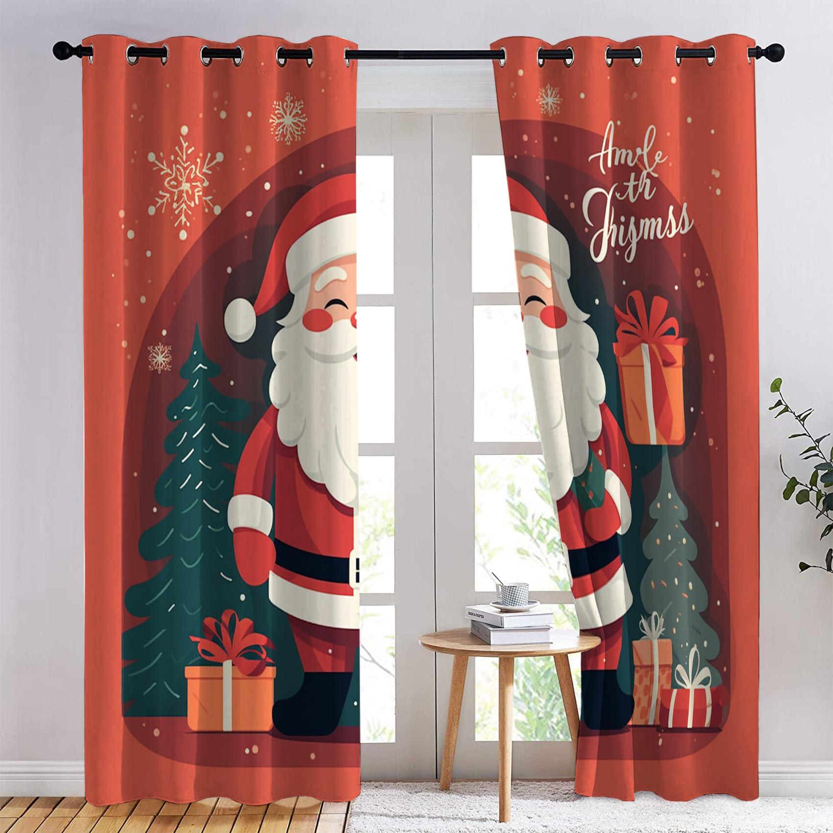 Phtbz Christmas Curtains for Bedroom Living Room, Santa Claus Blackout Curtains & Home Decor, Xmas Window Curtains, Thermal Room Darkening Grommet Drapes, 84 Inch Curtains 2 Panel Set