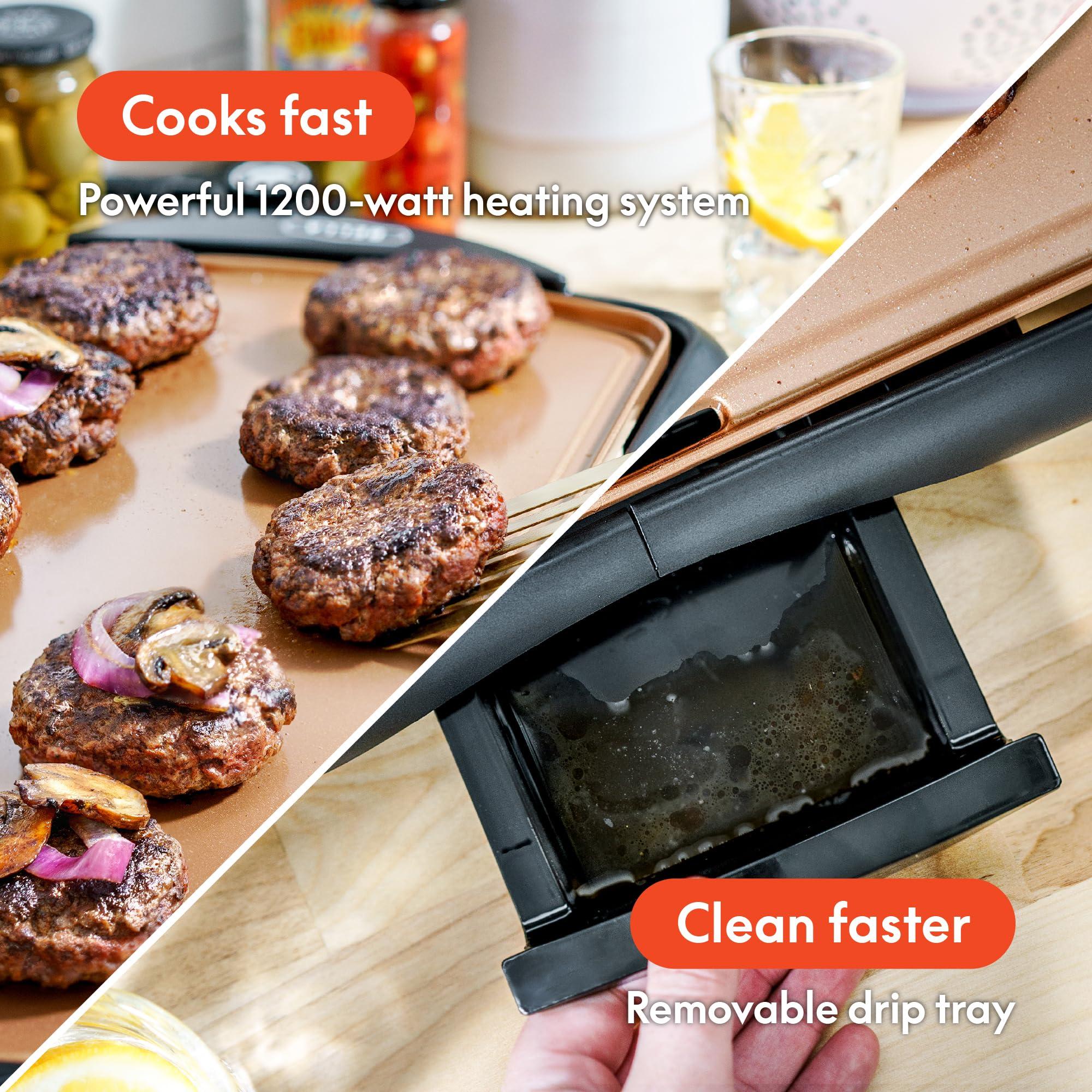 BELLA BELLA Electric Ceramic Titanium Griddle, Make 10 Eggs At Once, Healthy-Eco Non-stick Coating, Hassle-Free Clean Up, Large Submersible Cooking Surface, 10.5" x 20", Copper/Black