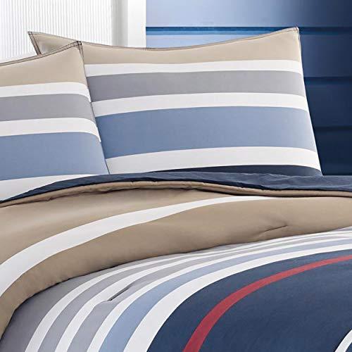 Nautica Nautica - Queen Duvet Cover Set, Cotton Reversible Bedding with Button Closure, Stylish Home Decor (Bradford Navy/Khaki, Queen)