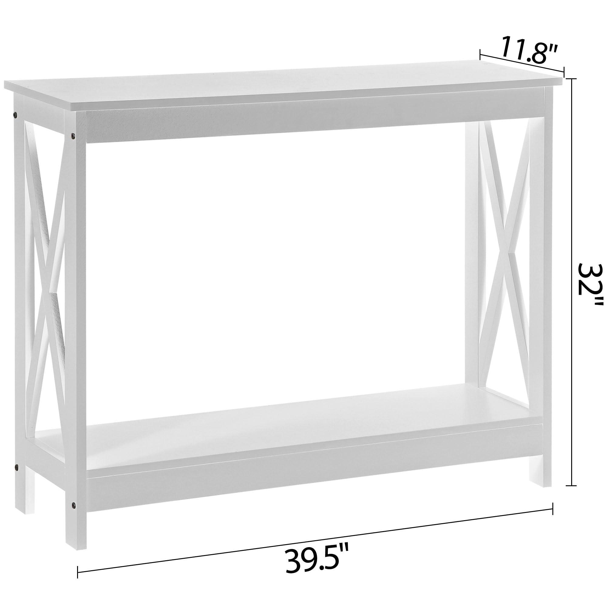 SUPER DEAL SUPER DEAL 2-Tier Narrow Console Sofa Side Table for Entryway/Hallway/Living Room, 39.3in L x 11.8in W x 31.6in H, White