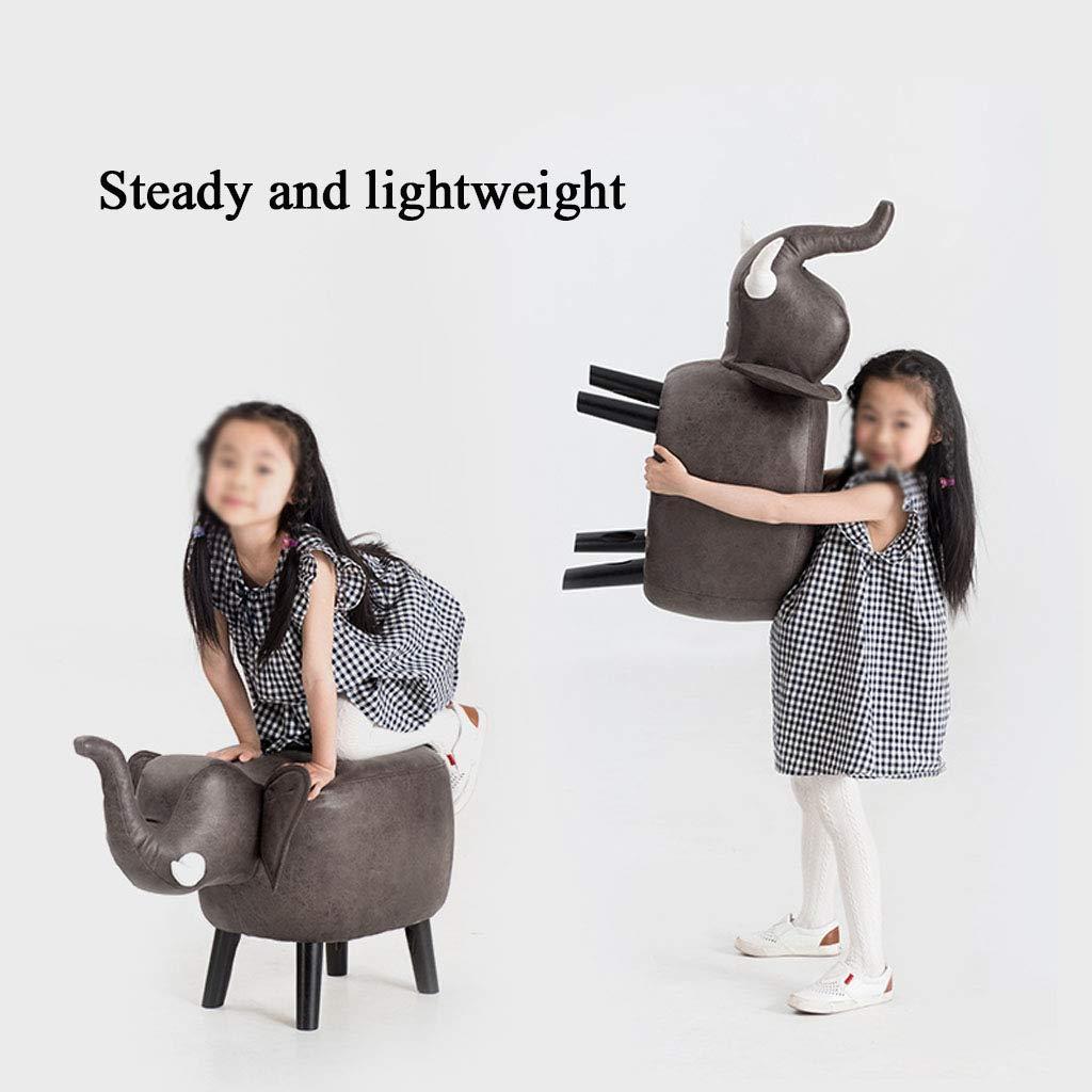 WANGJIN-Footstool Solid Wood Animal Leather Stool Ottoman Creative & Cute Stool for Kids Toy Chest Chair for Children Solid Wood Footstool 4 Legs (Rhinoceros)