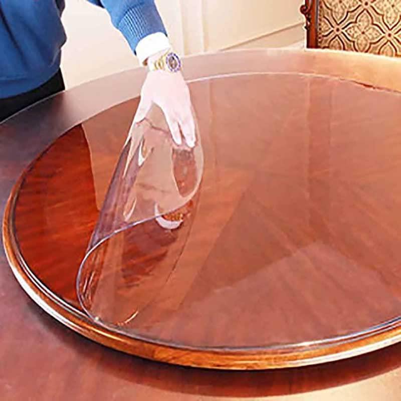DRYPAD Clear Plastic 100% Waterproof Round Tablecloth Vinyl PVC Table Cloth Protector Oil Spill Proof Wipe Clean Table Cover for Dining Table, Parties & Camping, (Round 52 inch Diameter,2mm Thick)