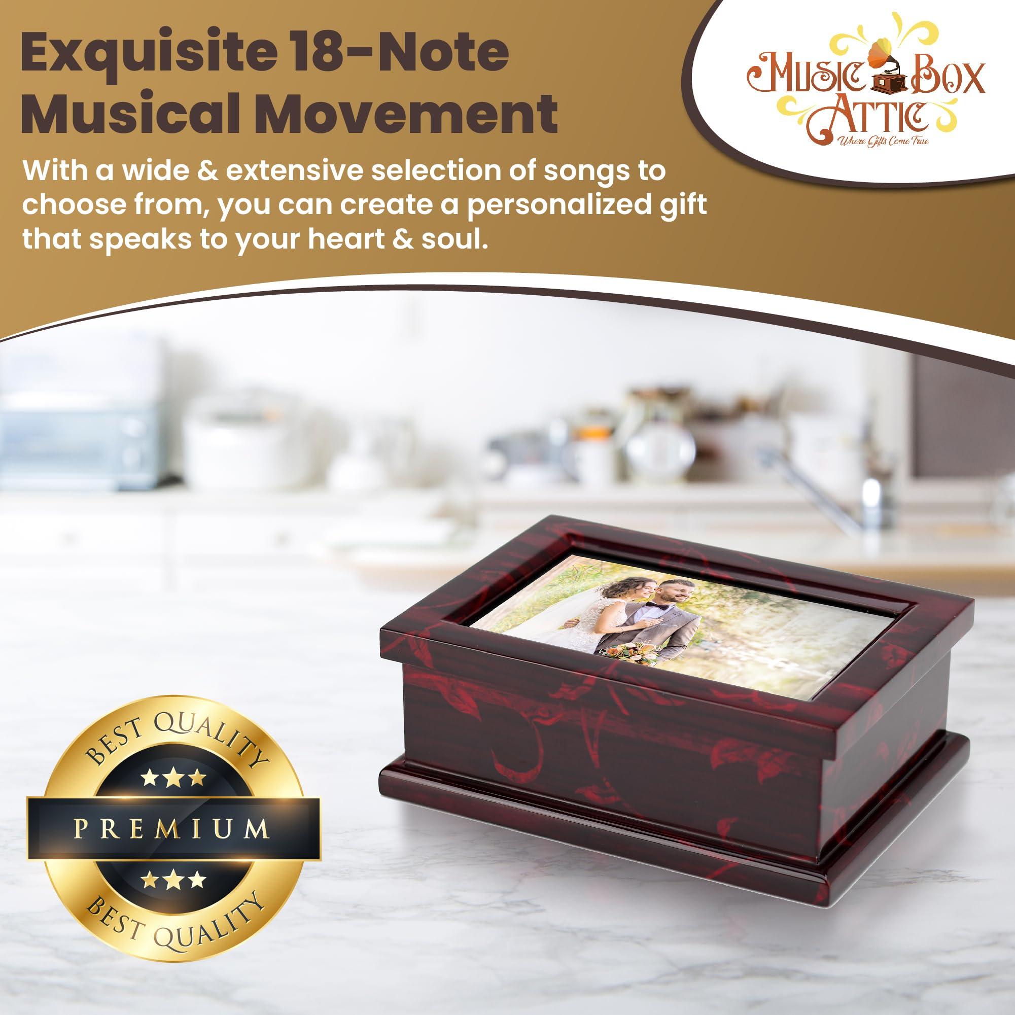 MusicBoxAttic Modern 4 x 6 Photo Frame Musical Jewelry Box with Floral Motifs-Many Songs to Choose-If I Only Had a Brain