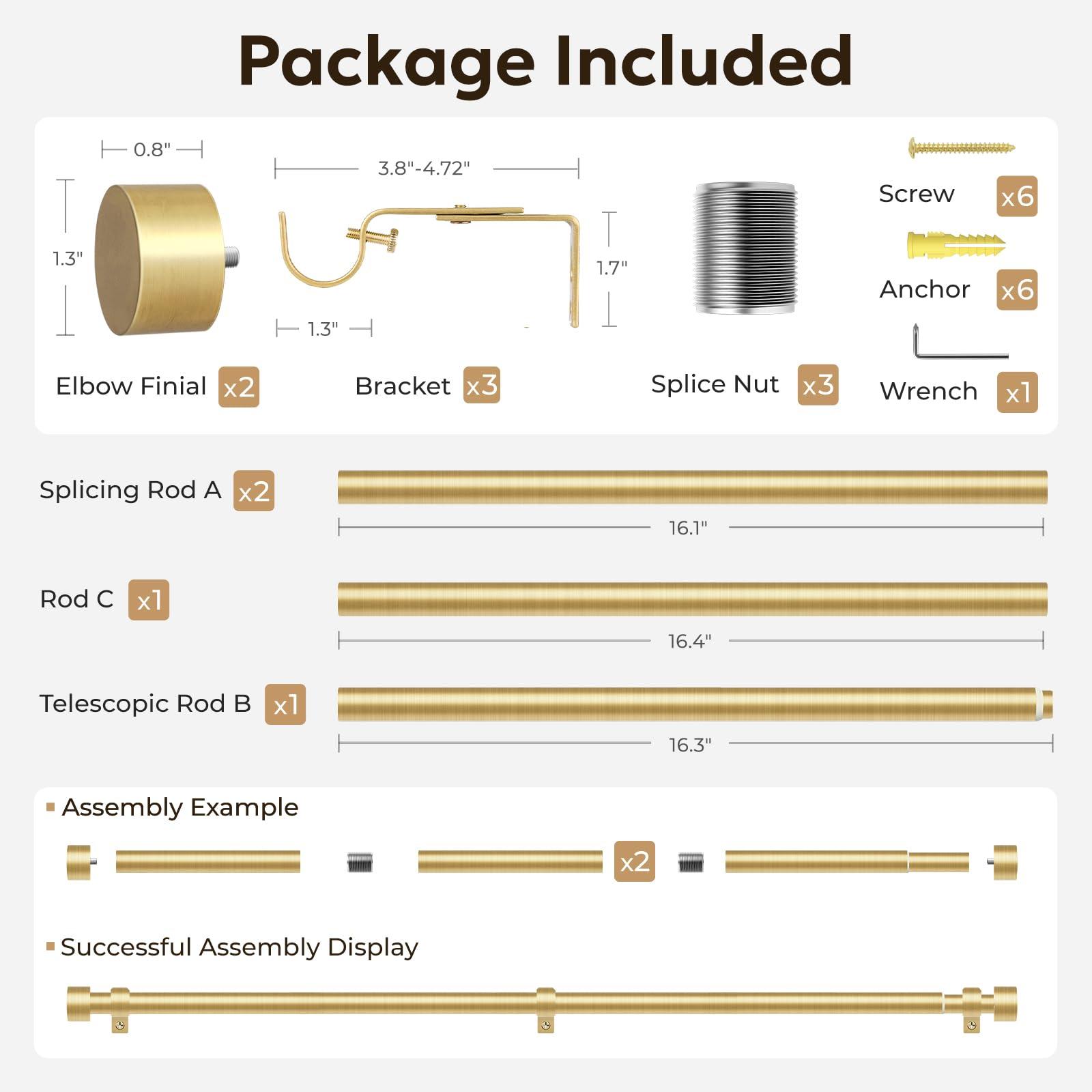 zeerobee Zeerobee Curtain Rods for Windows 32 to 72, 1 Inch Heavy Duty Drapery Rods with Adjustable Length, Outdoor Modern Curtain Pole with Simple End Caps, 32"-72", Brushed Gold