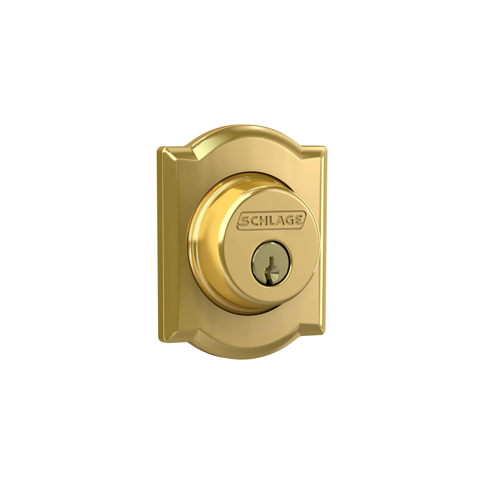 SCHLAGE Schlage B60 N CAM 605 Deadbolt with Camelot Trim, Keyed 1 Side, Highest Residential Security, Bright Brass