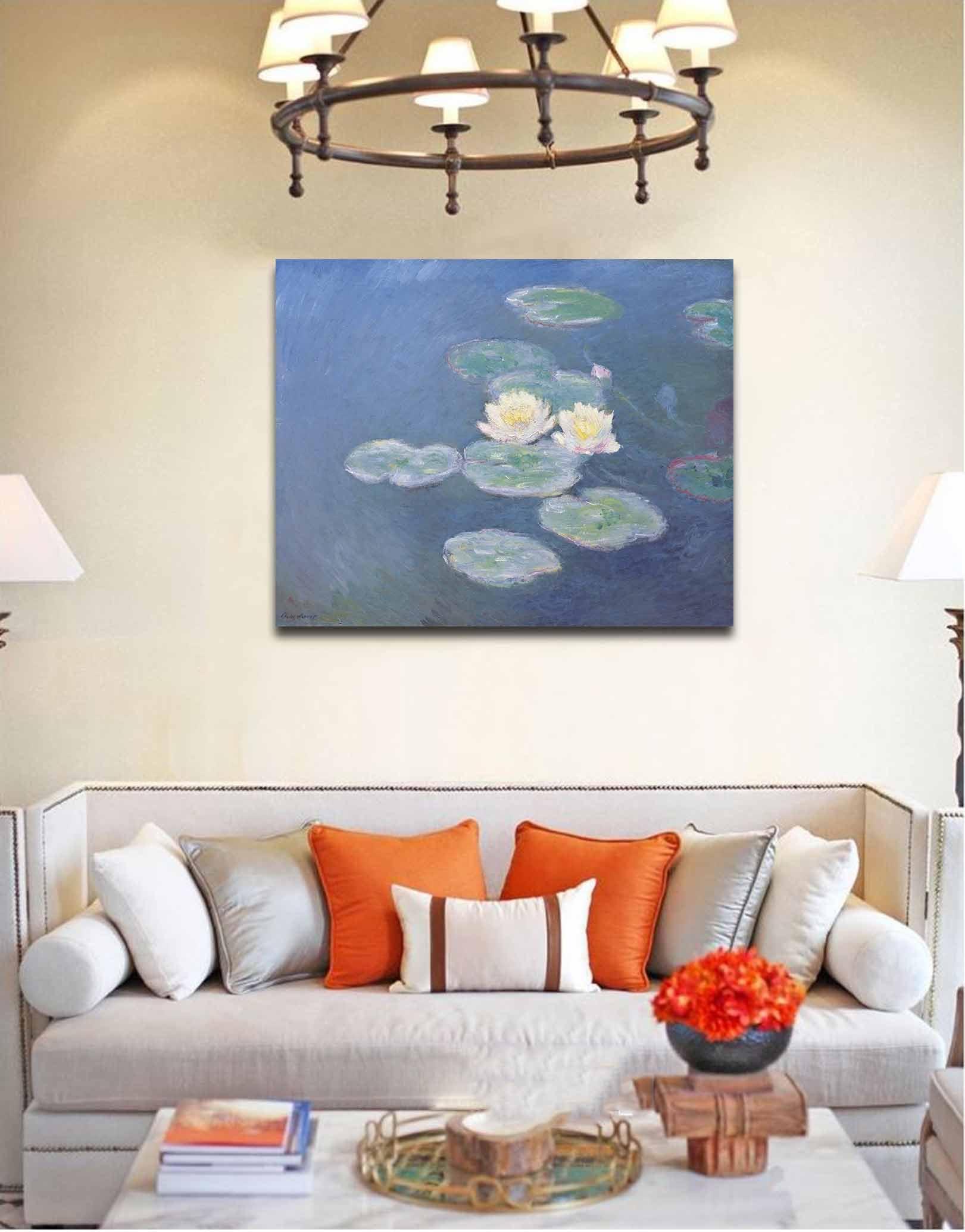 Niwo ART Niwo ART - Water Lilies Evening Effect, by Claude Monet - Oil painting Reproductions - Giclee Canvas Prints Wall Art for Home Decor, Stretched and Framed Ready to Hang (24\"x20\"x3/4\")