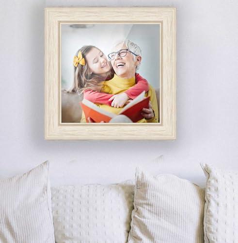 CustomPictureFrames.com 11x7 Frame White Wash Rustic Cream Picture Frame | 1.75 Inch Moulding Width | Complete with UV Acrylic Plexiglass, Foam Board Backing & Hanging Hardware