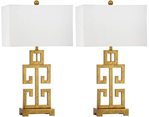Safavieh SAFAVIEH Lighting Collection Greek Key Farmhouse Glam Antique Gold 29-inch Bedroom Living Room Home Office Desk Nightstand Table Lamp Set of 2 (LED Bulbs Included)