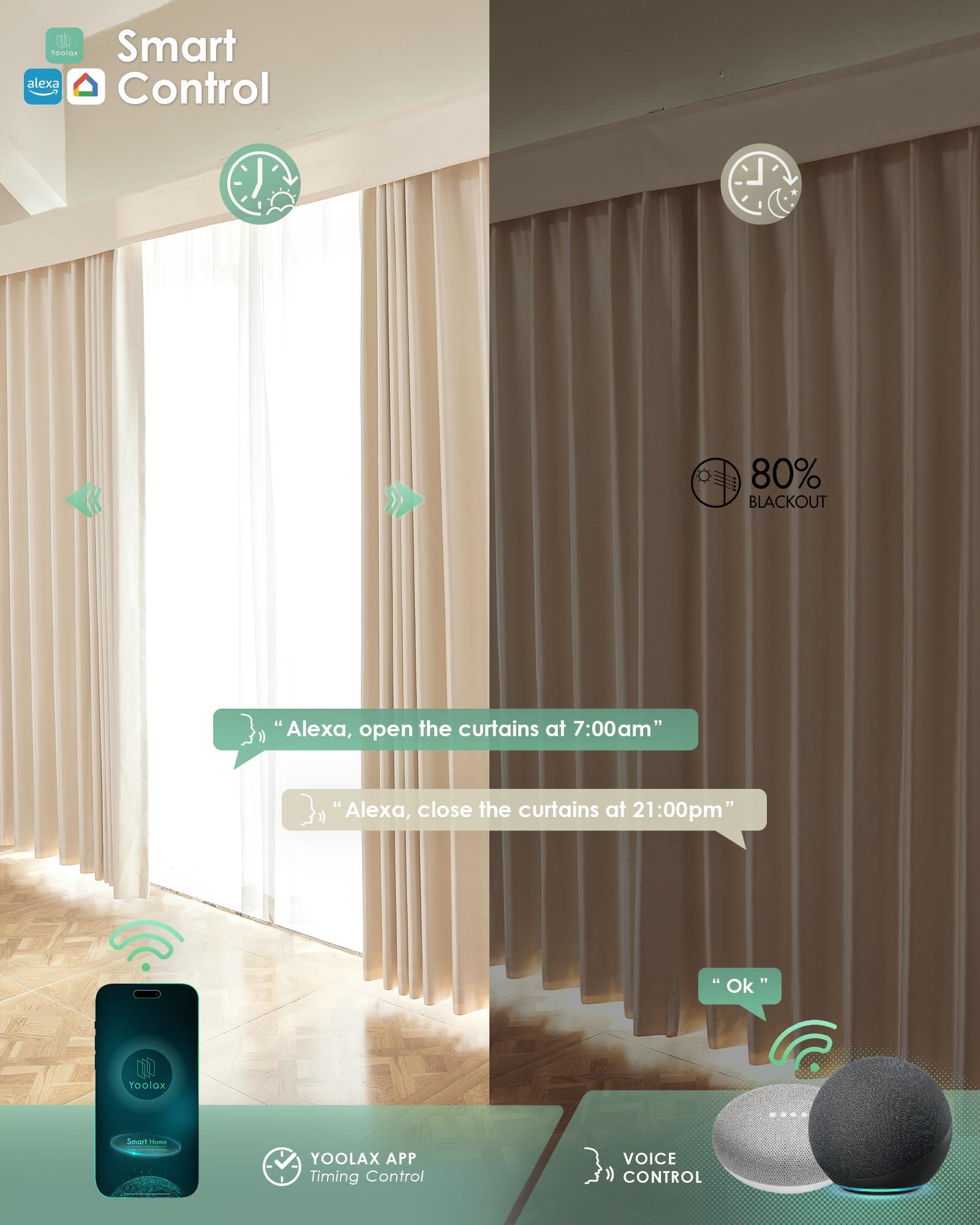 Yoolax Yoolax Smart Retractable Curtain Compatible with Alexa and Google Home, Motorized Curtain Hardwired with Remote Customized Size (Champagne)