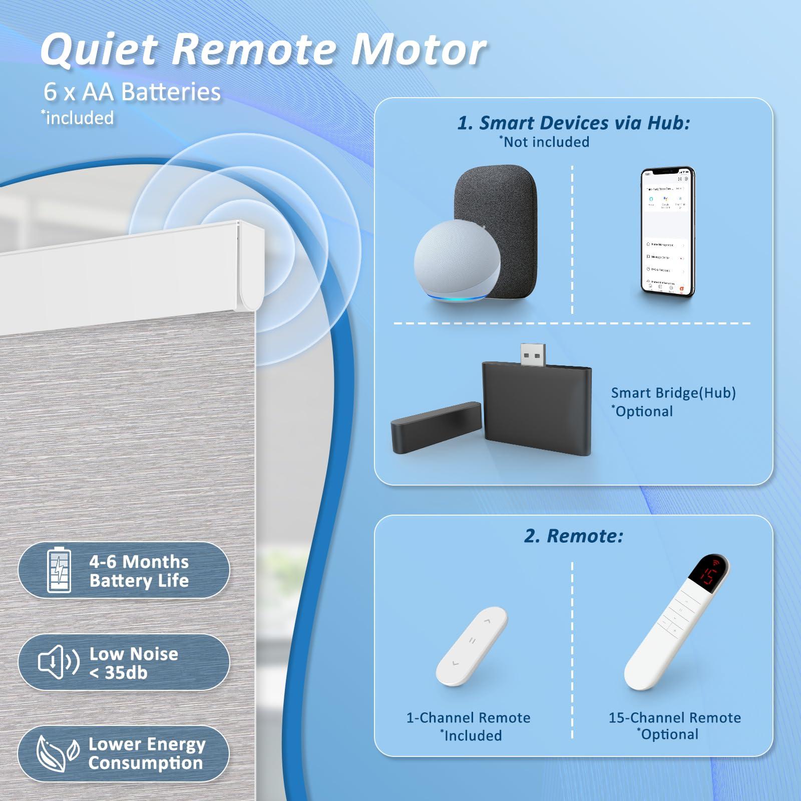MANSNIX MANSNIX Smart Motorized Blinds with Remote, Cordless No-Drill Automatic Roller Shades, Blackout Electric Blind for Windows, Grey, 24 x 72