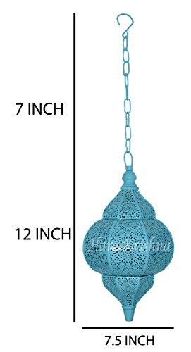 Hare Krishna Indian Moroccan Style Metal Hanging Lighting Pendant Lamp Shade (Turquoise and Turquoise) 12 x 7.5 Inches