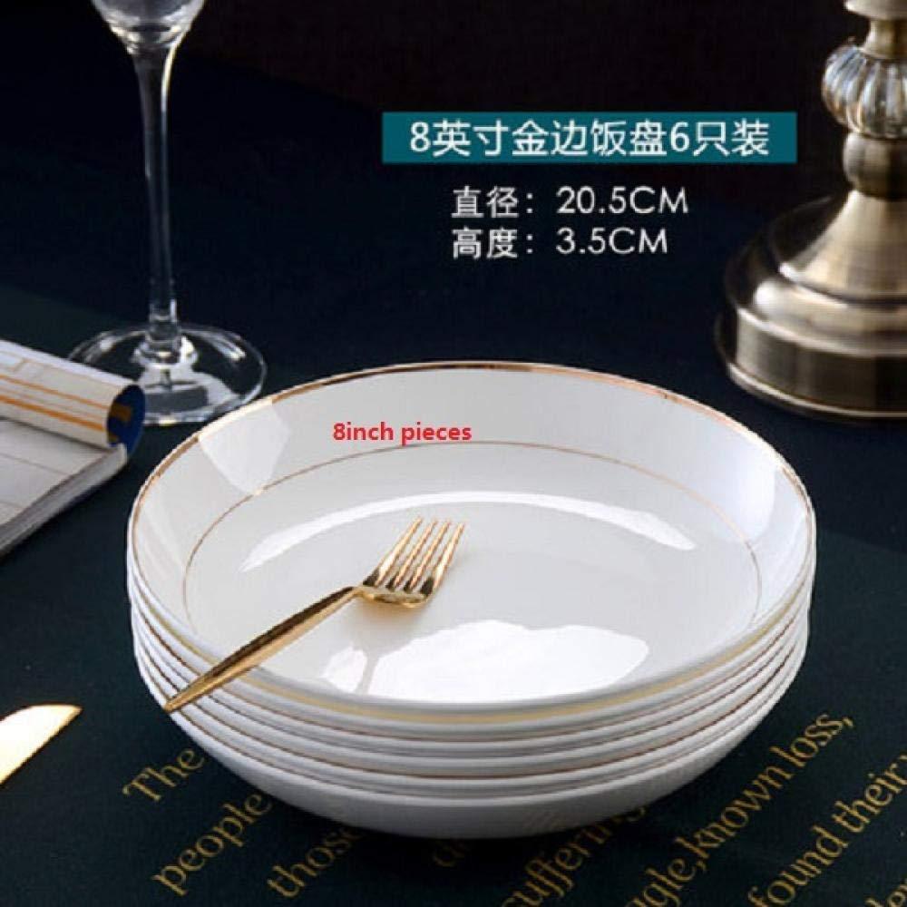 JF-XUAN JF-XUAN Dinnerware Set Kitchen Phnom Plate 6pieces European Western Plates Western Point Plate Round Western Plate White Bone Porcelain Plate
