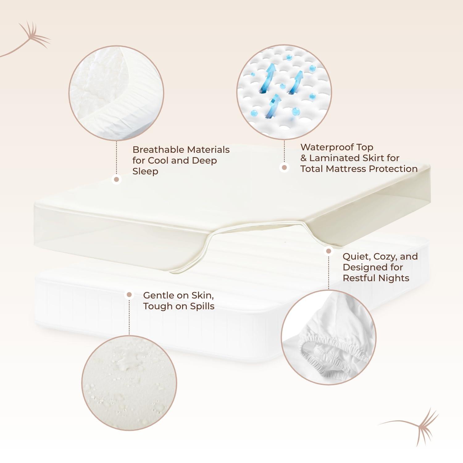 Whisper Organics Organic Waterproof Mattress Protector Queen Size - 100% Waterproof Mattress Pad with Quiet & Breathable Triple Layer Protection - Fairtrade & GOTS Certified Durable Machine Washable Design (Queen)