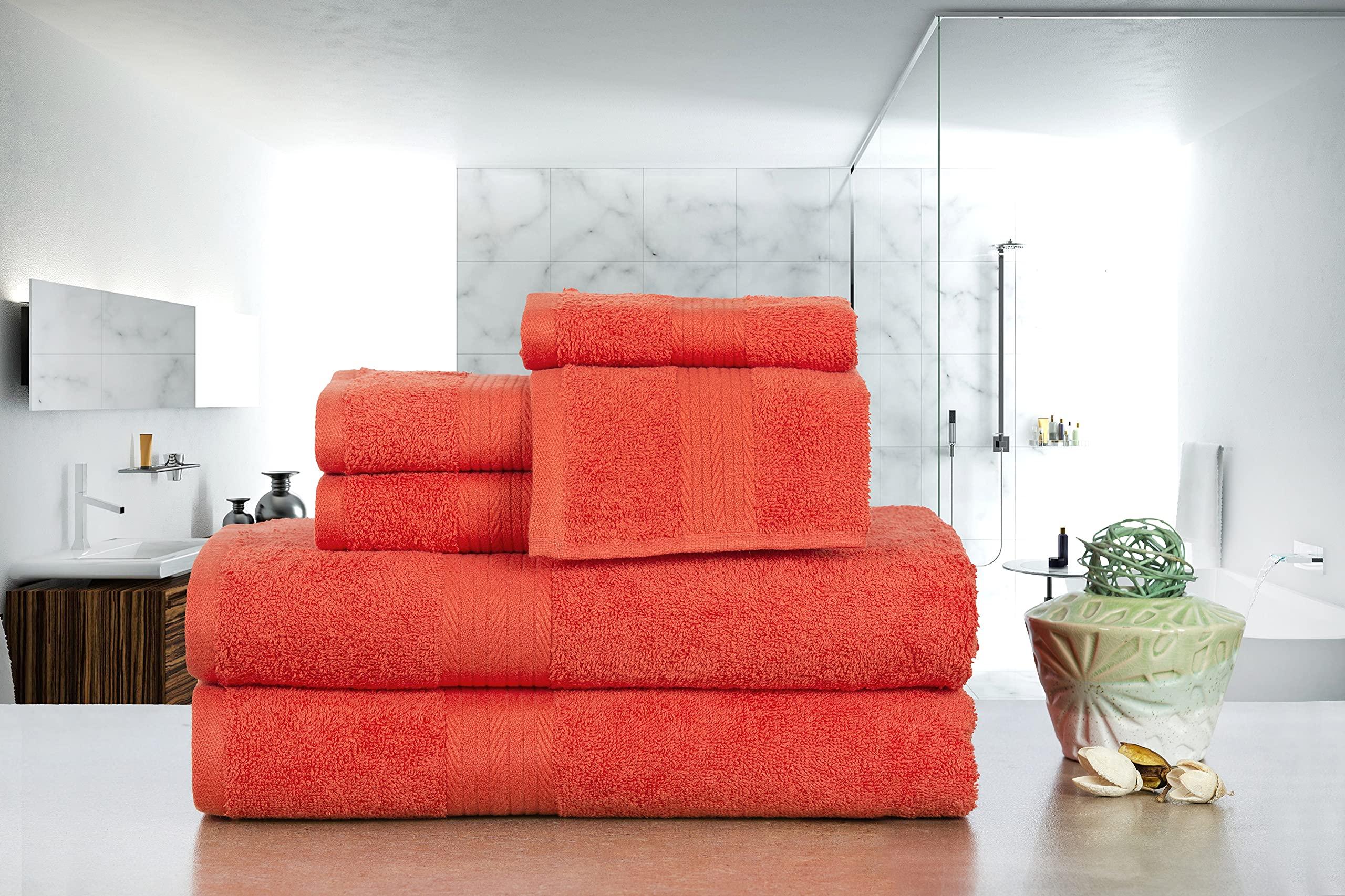 Ample Decor Ample Decor 100% Cotton Luxury 6 Piece Towels Set, 2 Bath Towels, 2 Hand Towels, 2 Wash Cloths for Bathroom - Orange Towel Sets