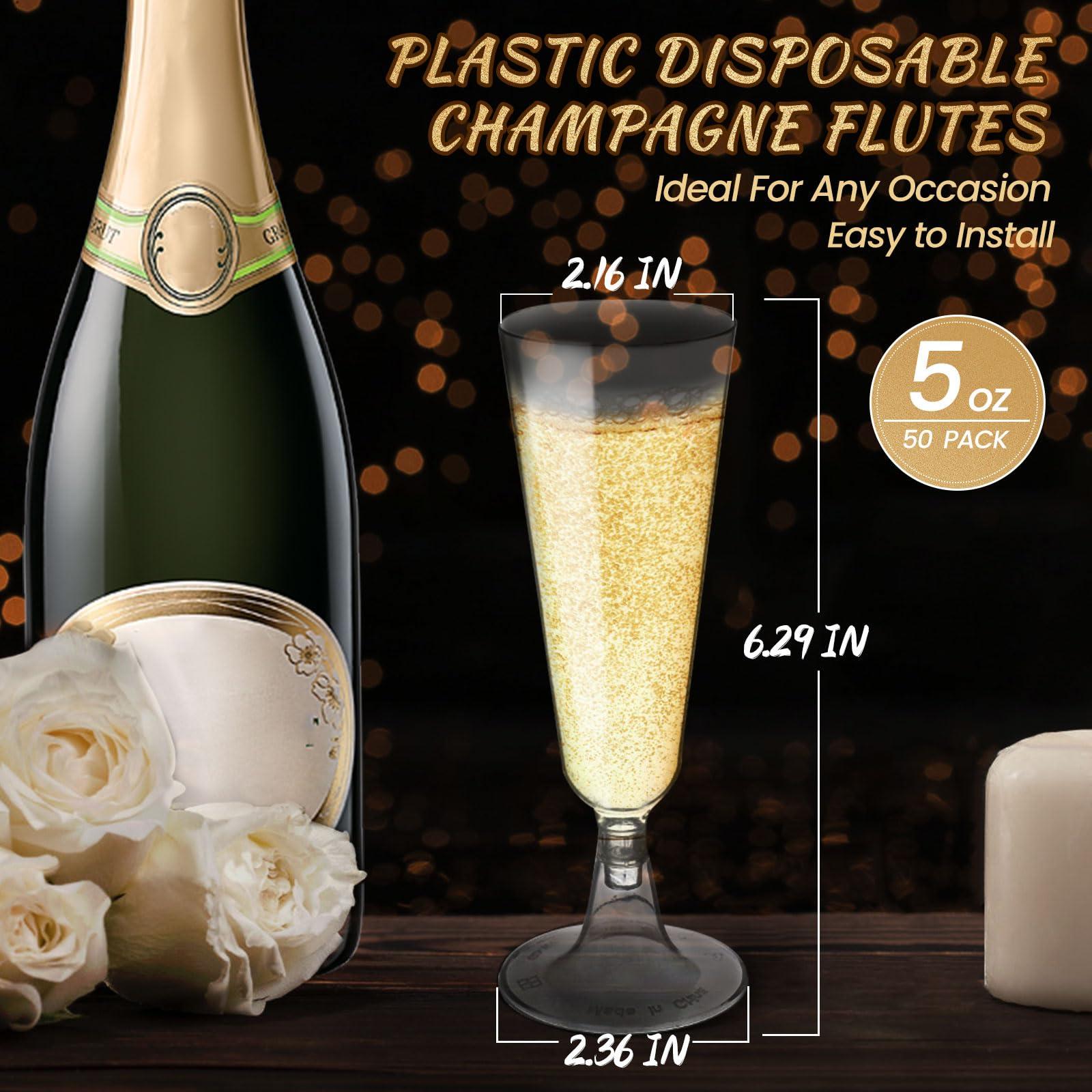 CALBODE CALBODE 50 Pack Plastic Champagne Glasses 5 OZ Clear Disposable Champagne Flutes Plastic Mimosa Cups Acrylic Wedding, Toasting Glasses for Party, Birthday, Cocktail Cups Bulk