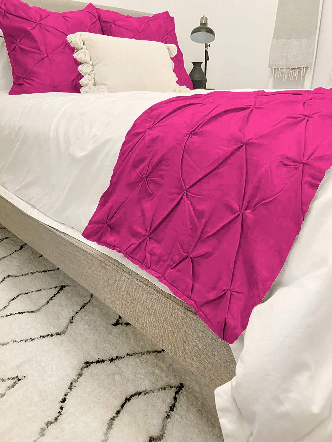 ABP COLLECTION ABP COLLECTION Bed Runner Set - 100% Pure Cotton 800 Thread Count - Luxury 1 Pinch Pleated Bed Runner and 4 Pillow Cover - 5 Piece Pinch Pleated Bed Runner Set Twin, Hot Pink