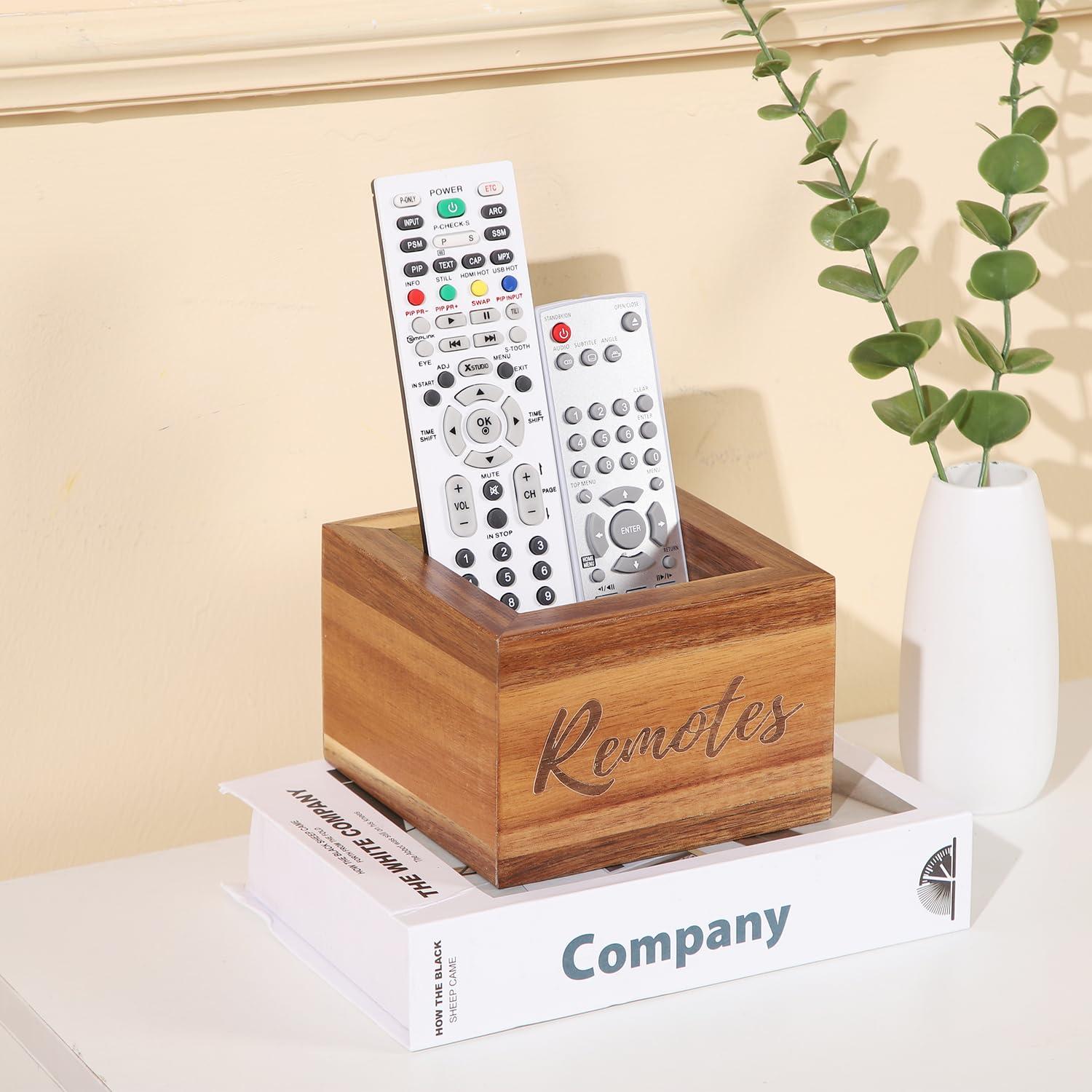 COOLEX COOLEX Remote Control Holder, Acacia Wooden Tv Remote Holder, Remote Holder for Table, Remote Control Storage Organizer Caddy