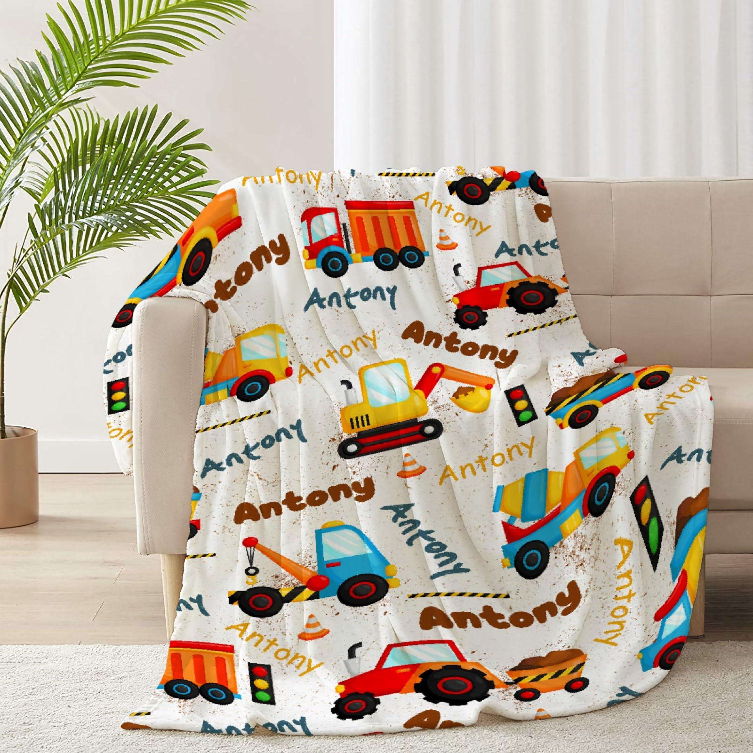 SUPERICH SUPERICH Personalized Construction Truck Blanket Gifts Construction Toddler Blanket Construction Throw Blanket for Boys Bulldozer Excavator Blanket Construction Plush Decor 80\"x60\" for Adult