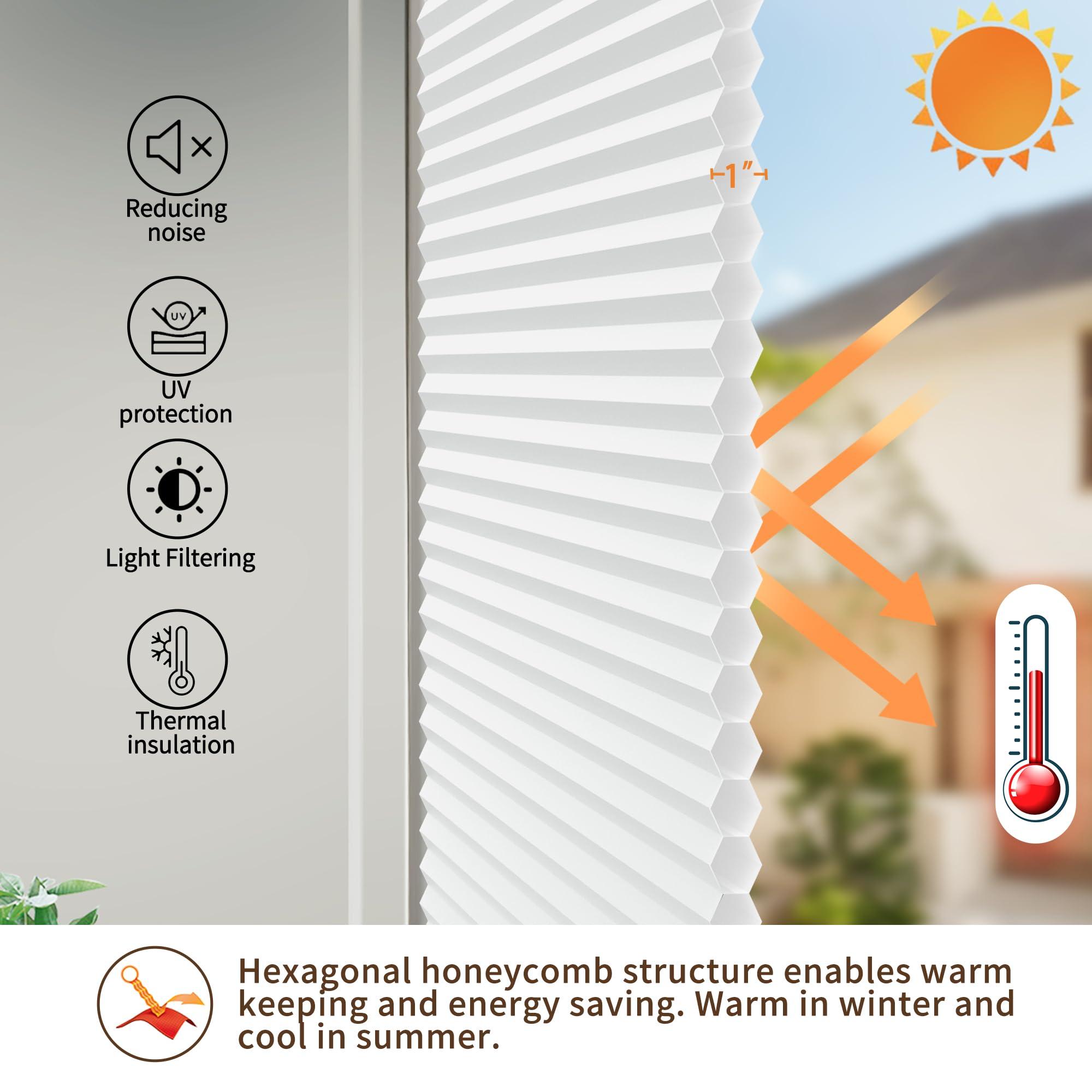 Hiifroy Hiifroy No Tools No Drill Blinds for Indoor Windows,Cordless Top Down Bottom Up Honeycomb Cellular Shades with 1" Fabric,Light Filtering Silver Grey 45" W x 66" H