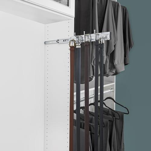 Rev-A-Shelf Rev-A-Shelf 12" Pull Out Closet Organization Rack for Belts, Ties and Scarves, Accessories Storage Hanger with Mounting Hardware, Chrome, BRC-12CR
