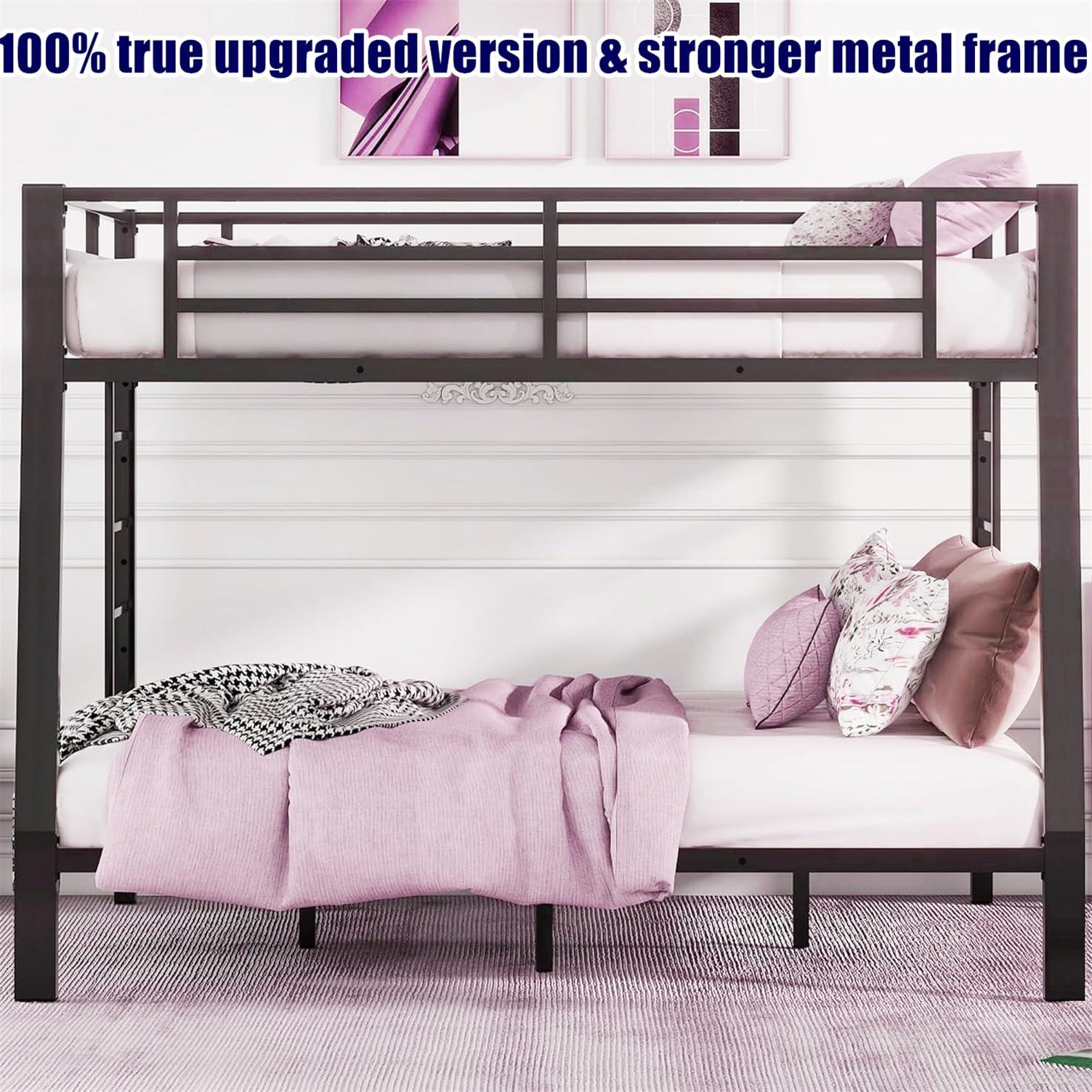 LEEKAF LEEKAF Stronger & Higher Quality Metal Bunk Bed Full XL Over Queen Size Bunkbed, Thicken Heavy Duty More Stable Steel Bunk Queen Bed with Enhanced Legs & Ladder (Faster Assembly) (Full XL Over Queen)