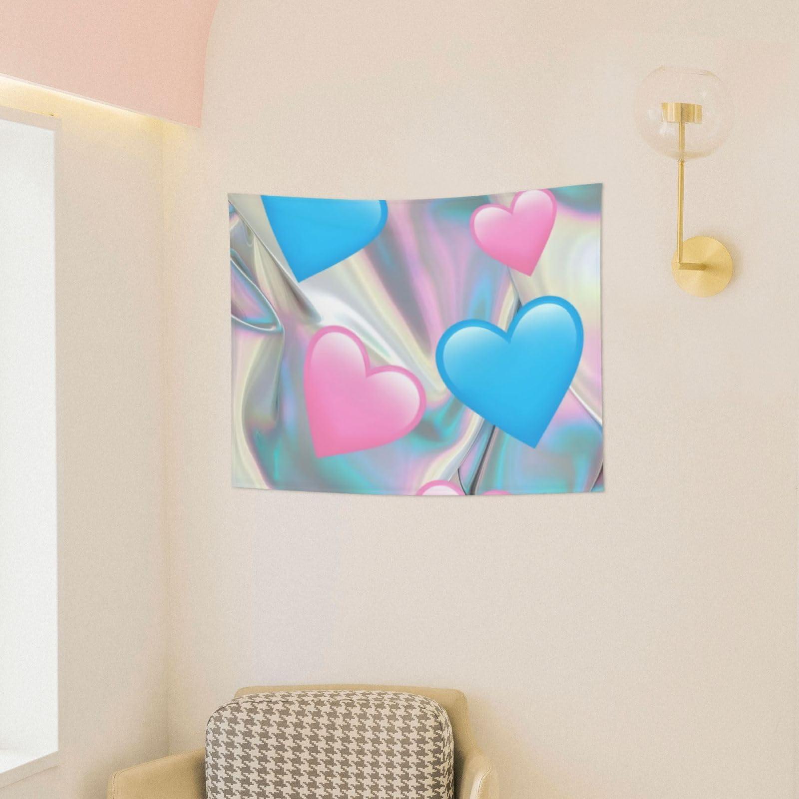 Kkaingg Kkaingg Pastel hearts, blue, love, pink Tapestry Wall Hanging Tapestry Wall Tapestry for Bedroom Aesthetic Tapestry Hippie Tapestry 29x37in