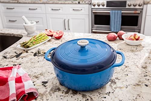 Lodge Lodge 7.5 Quart Enameled Cast Iron Dutch Oven with Lid Dual Handles Oven Safe up to 500 F or on Stovetop - Use to Marinate, Cook, Bake, Refrigerate and Serve Caribbean Blue