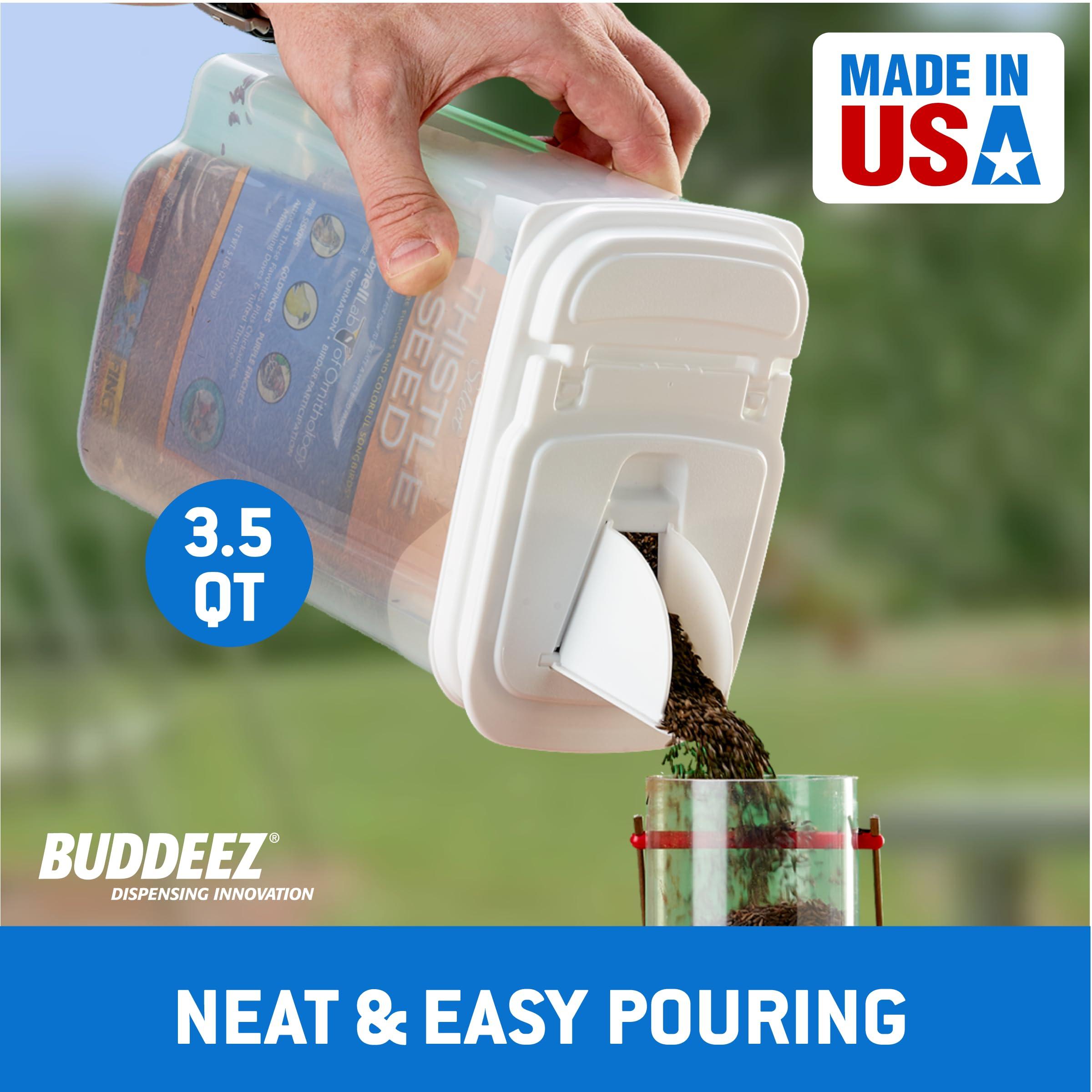Buddeez Buddeez Pet Food Storage Containers - 2 Count Bird Seed Dispenser with Pour Tight Lids and Easy Pour Spouts, 8 Qt and 3.5 Qt, Bird Seed Storage for Small and Large Feed, BPA Free
