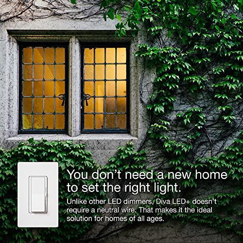 Lutron Lutron Diva LED+ Dimmer for Dimmable LED, Halogen and Incandescent Bulbs with Wallplate | Single-Pole or 3-Way | DVWCL-153PH-WH | White