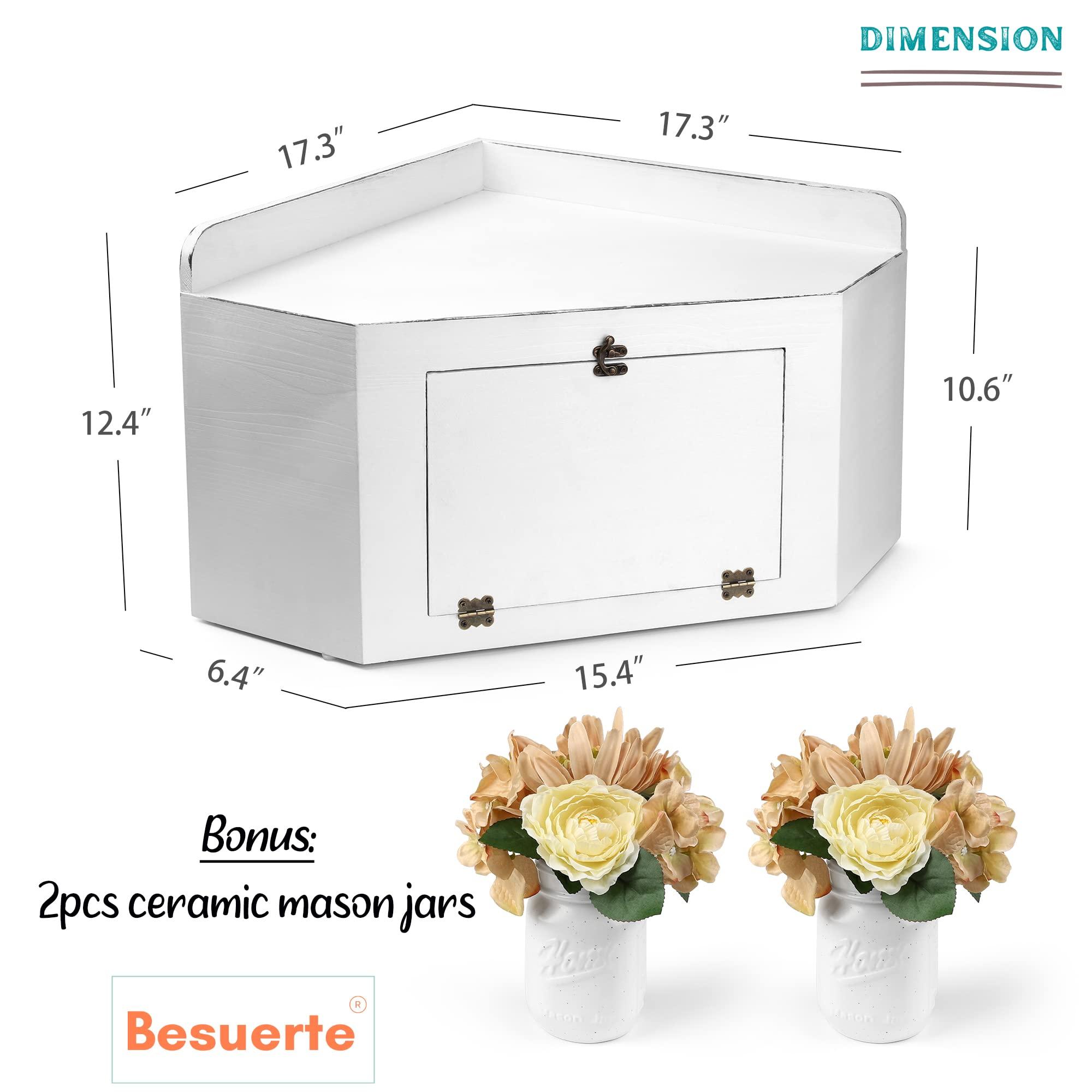 Besuerte Besuerte White Bread Box For Kitchen Countertop, Wood Bread Boxes Bread Containers Storage Keeper, Vintage Bread Box