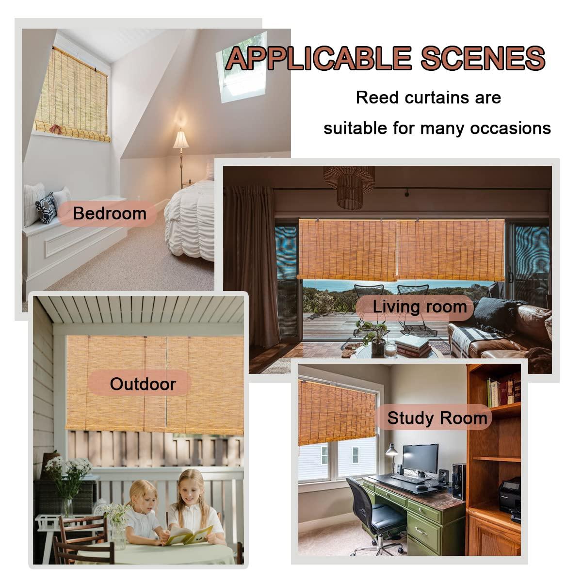 WAYRGN Outdoor Bamboo Shades for Patio Bamboo Roll up Blinds Curtains for Windows Waterproof, Porch Bamboo Rolling Curtains Breathable Corded Roller Shades